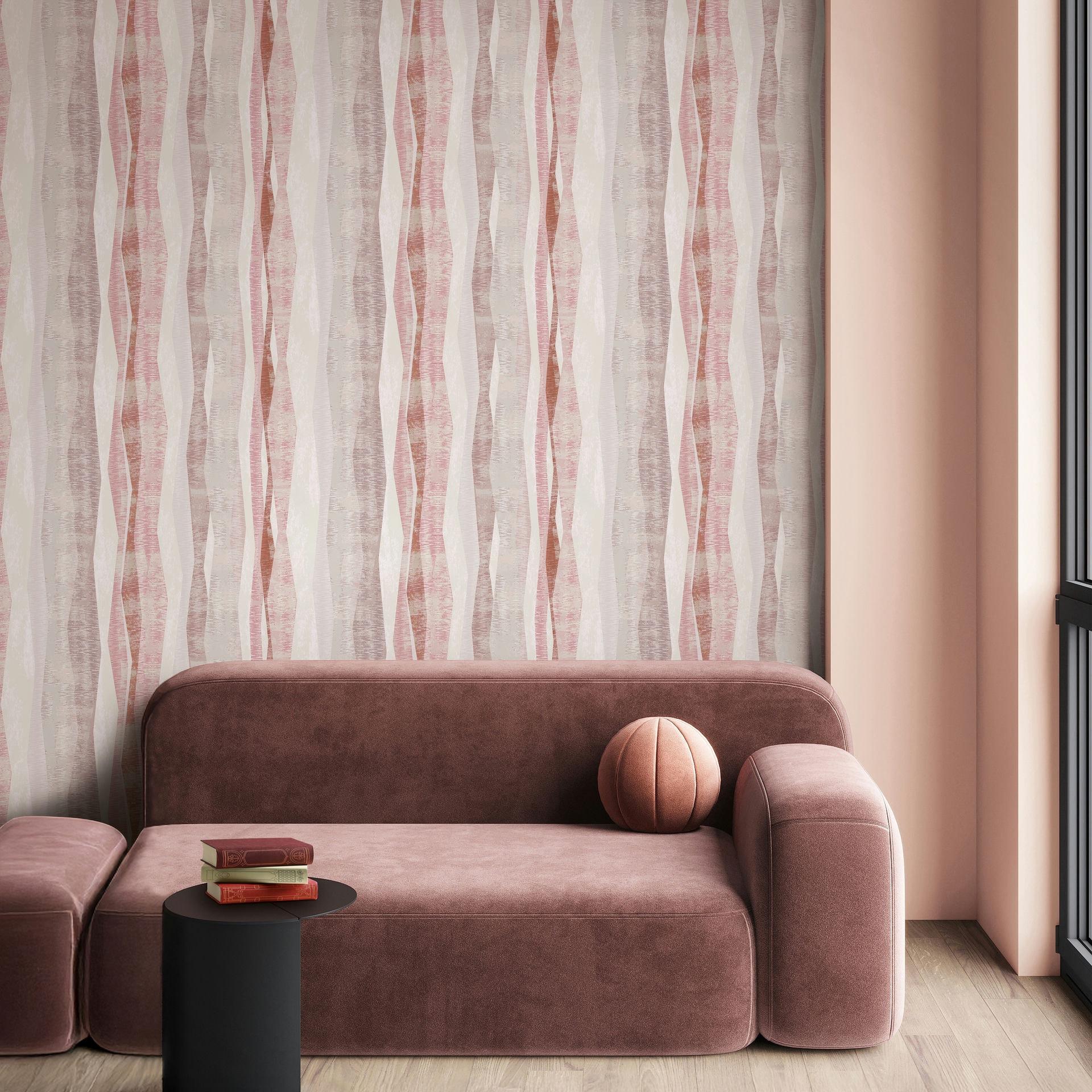 Vliesbehang strepen grafisch modern mat in rood grijs