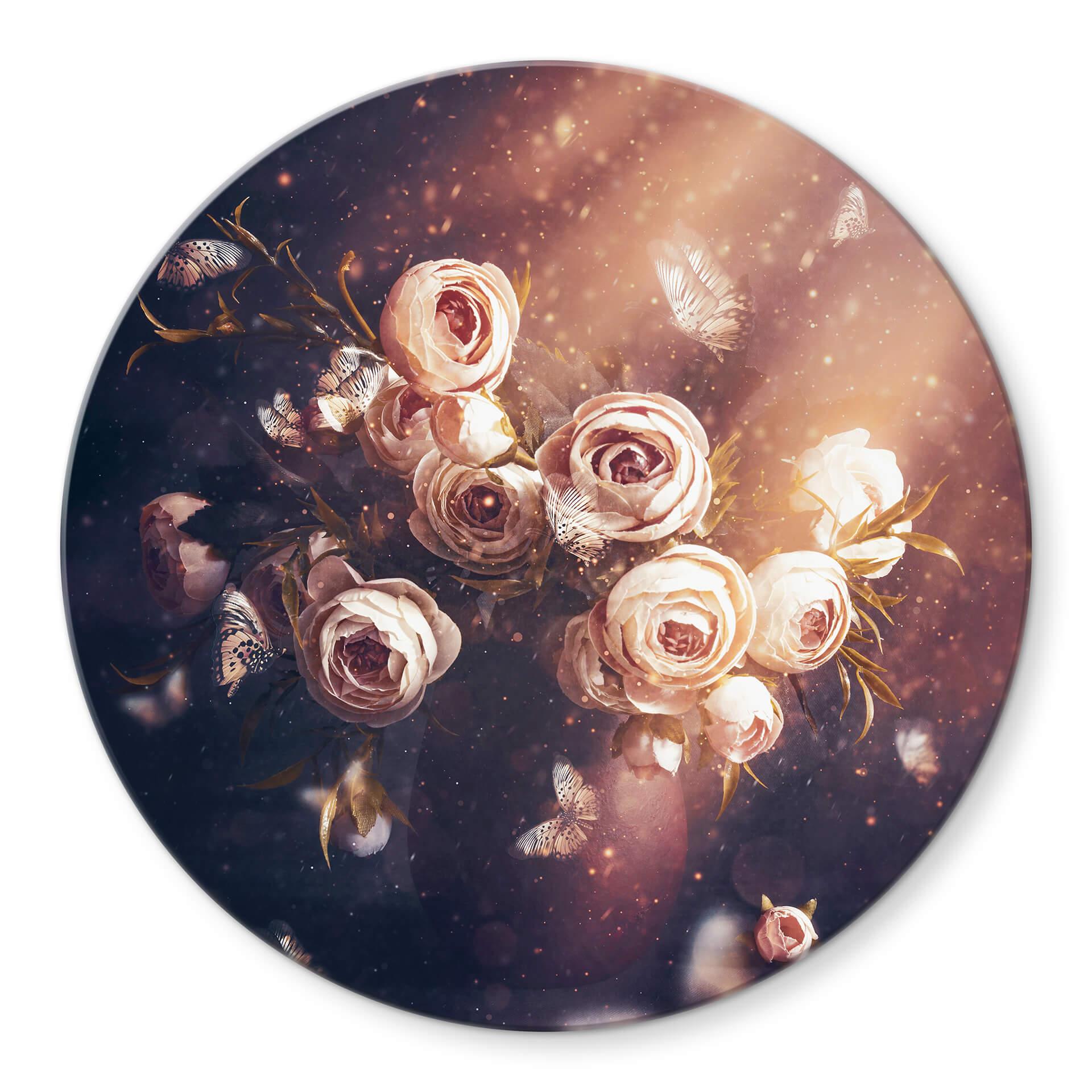 Tableau sur verre rond Kiral - Le bouquet de roses