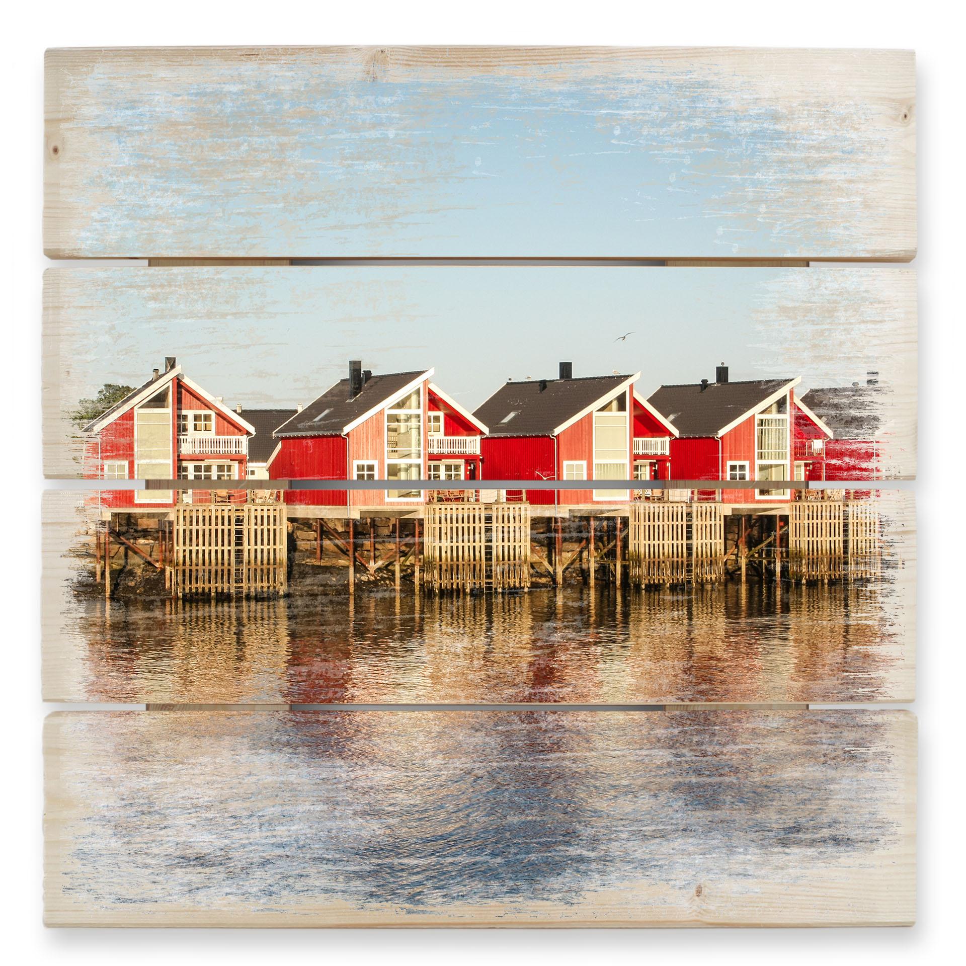 Cuadro de madera casas de vacaciones junto al mar - 40x41,5 cm