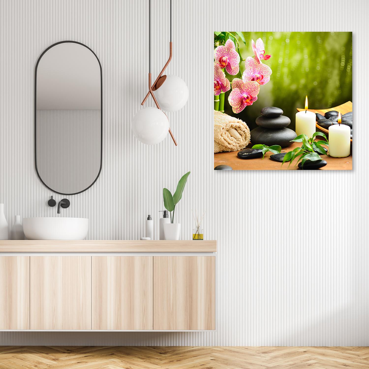 Canvasbillede, Orkidé lys zen sten