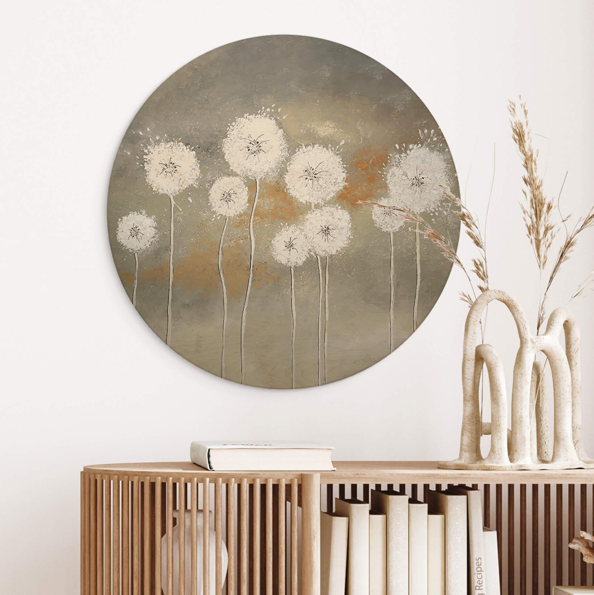 Væg cirkel træ Melz - White Dandelions