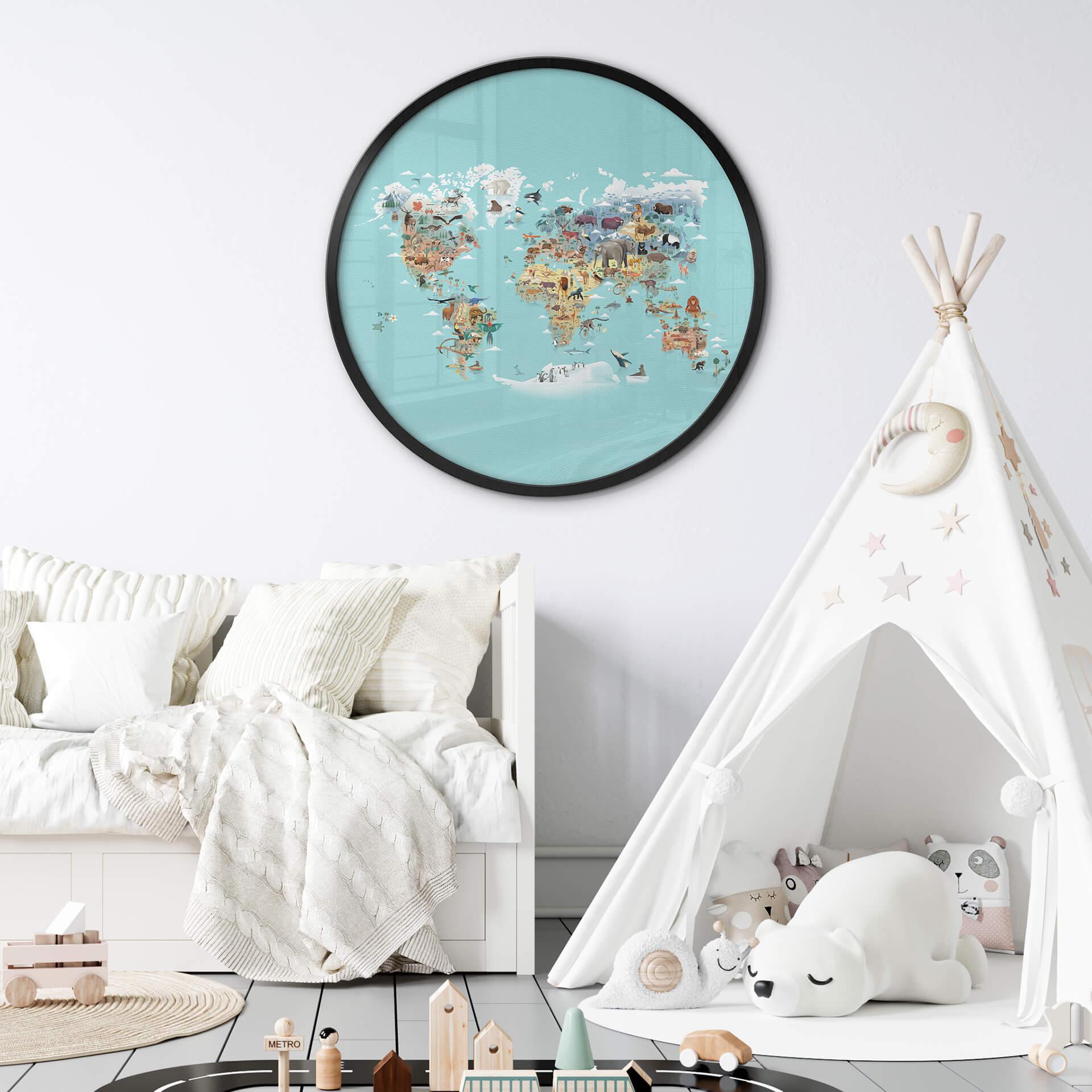 Poster Kinderzimmer - World Map - Braun - Rund