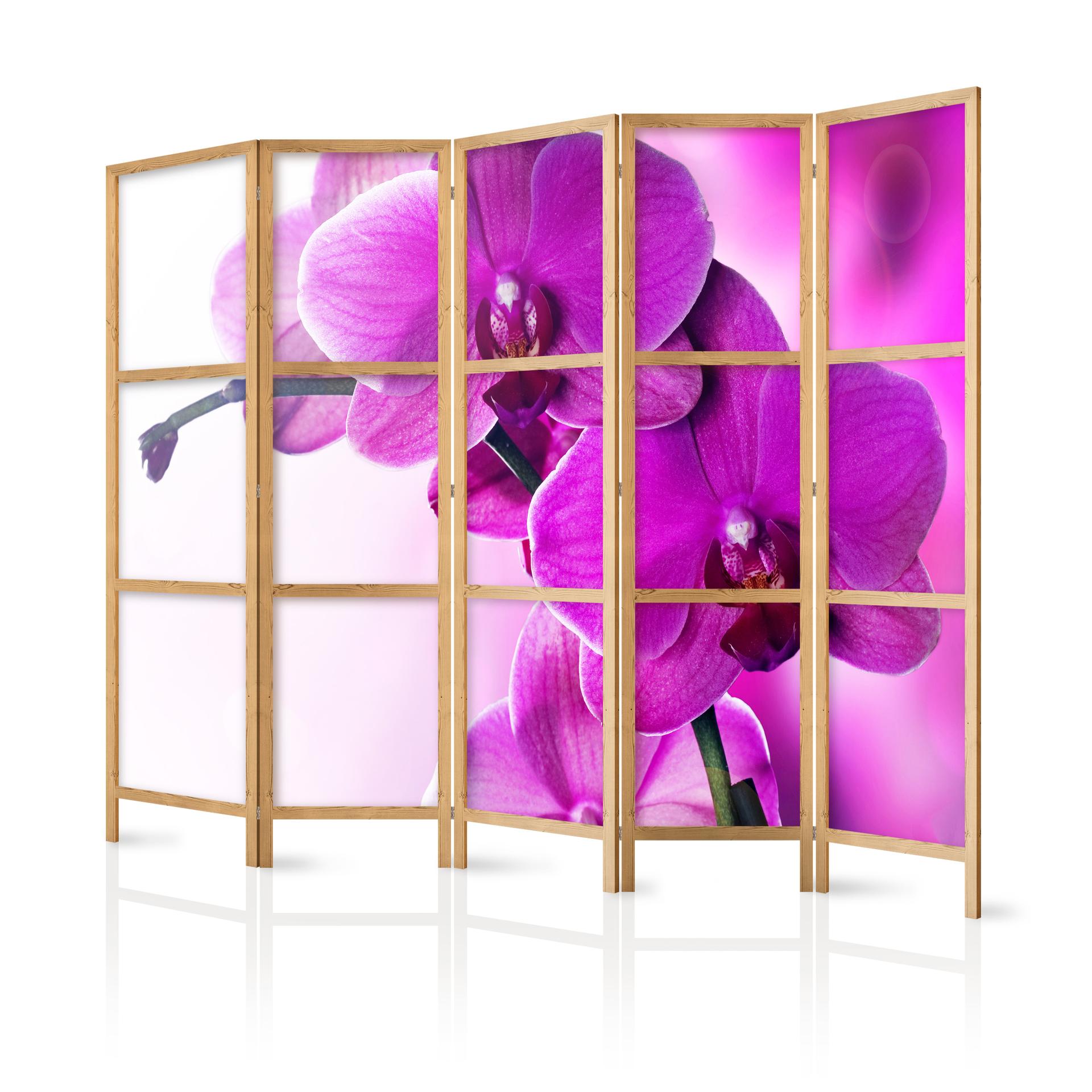Parete divisoria giapponese pieghevole - Orchidee viola, 3 pezzi