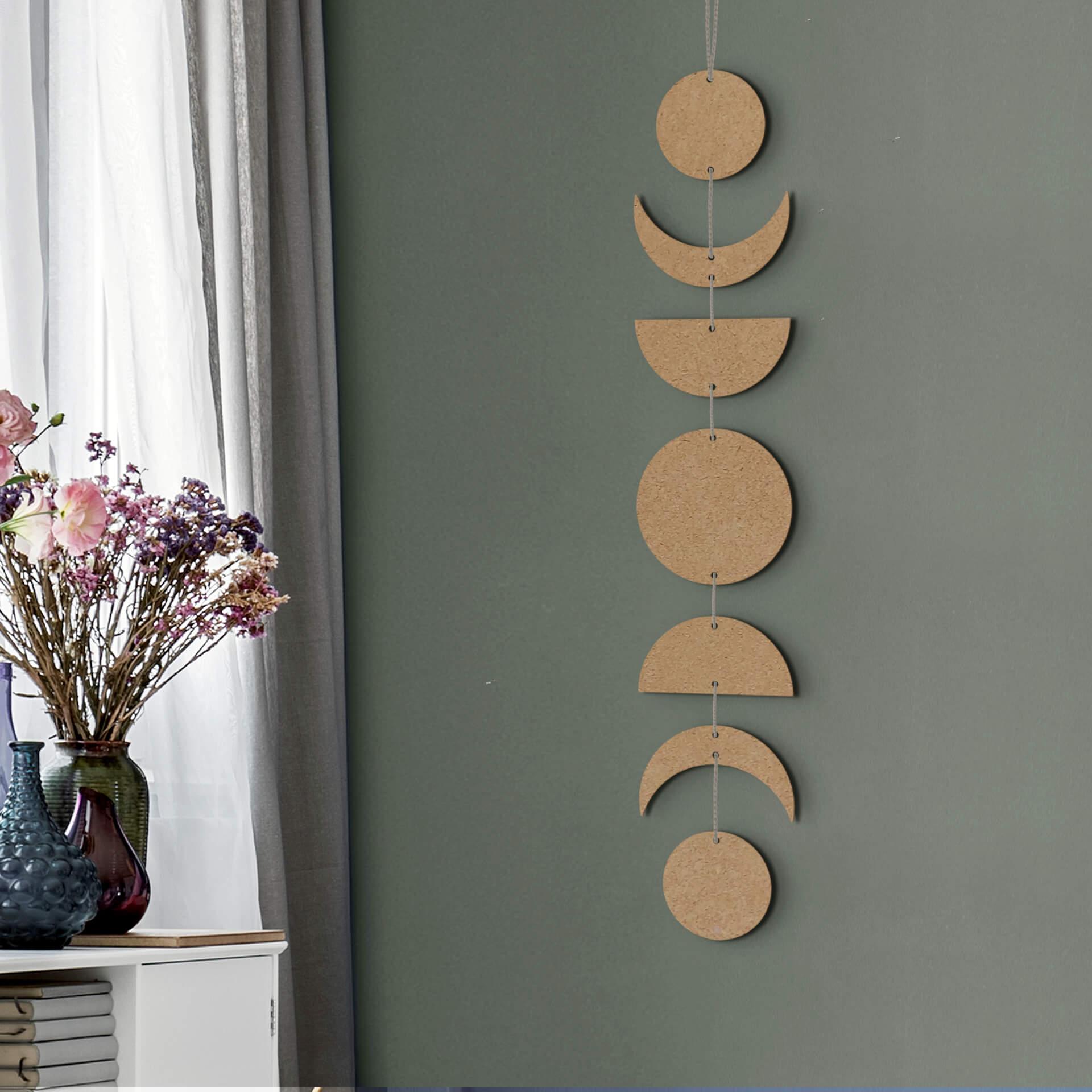 Decoración en madera fases lunares - MDF naturaleza (7 piezas)