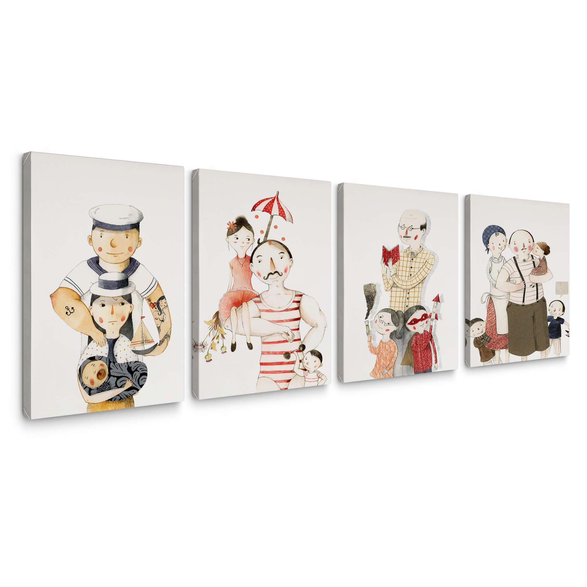 Tableau sur toile Loske - Familien Porträts (4-teilig)