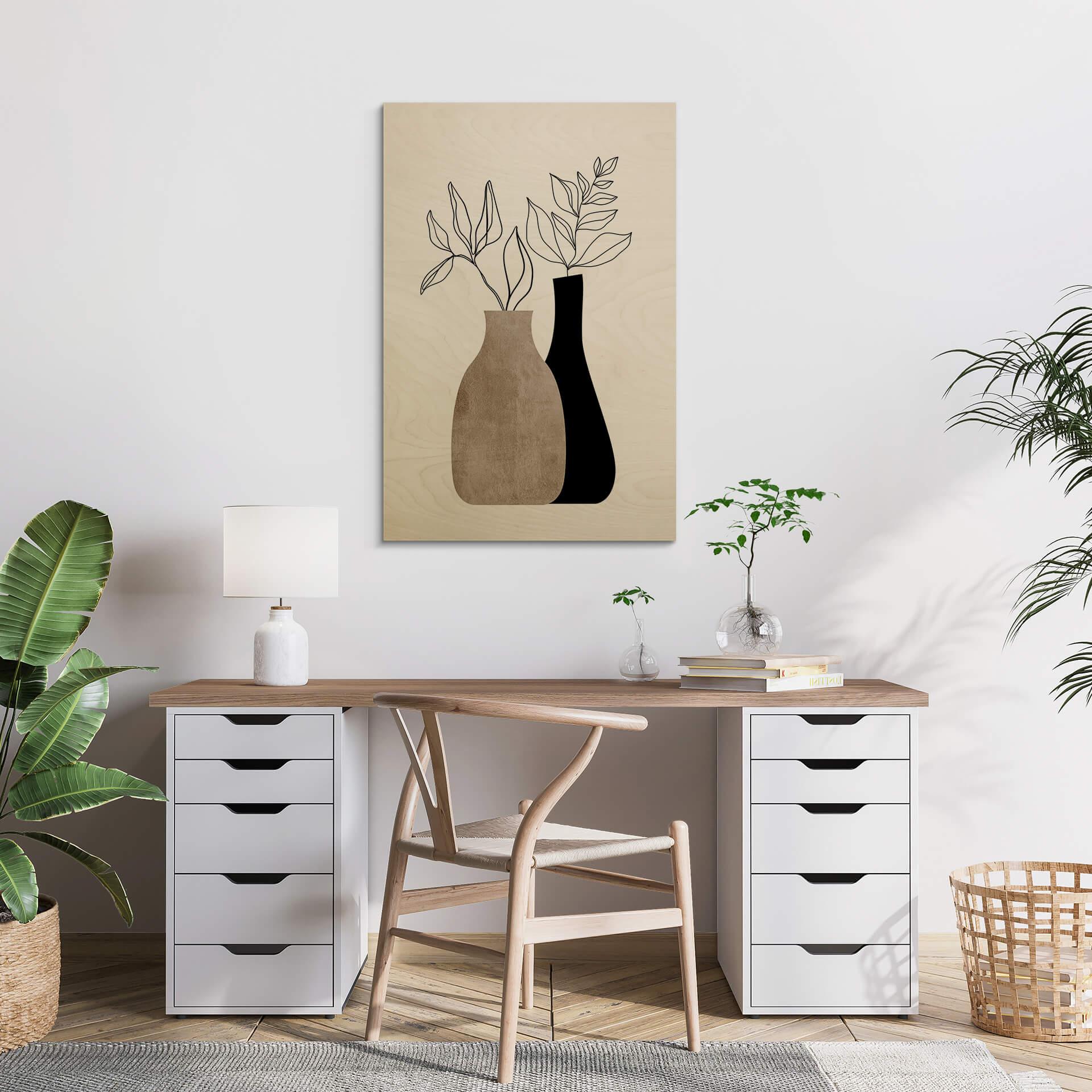 Holzbild Kubistika - Minimalistische Pflanzen