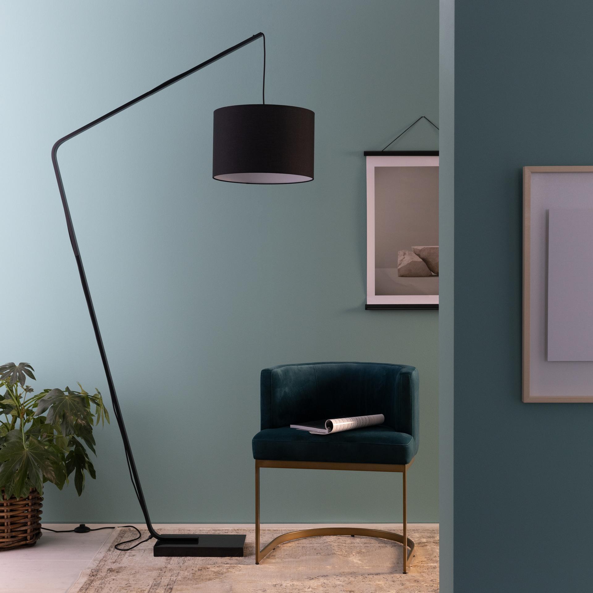 Bogenstandleuchte Enno, schwarz, 210 x 110 cm, Textil Stehlampe, dimmbar