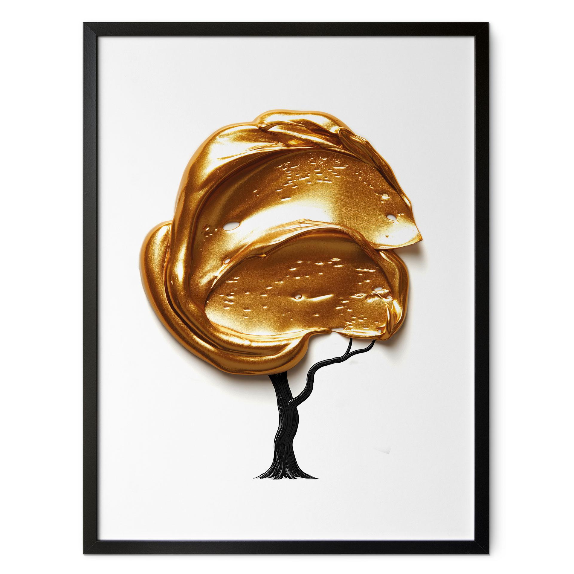Poster träd med gyllene 3D-krona - Mielu
