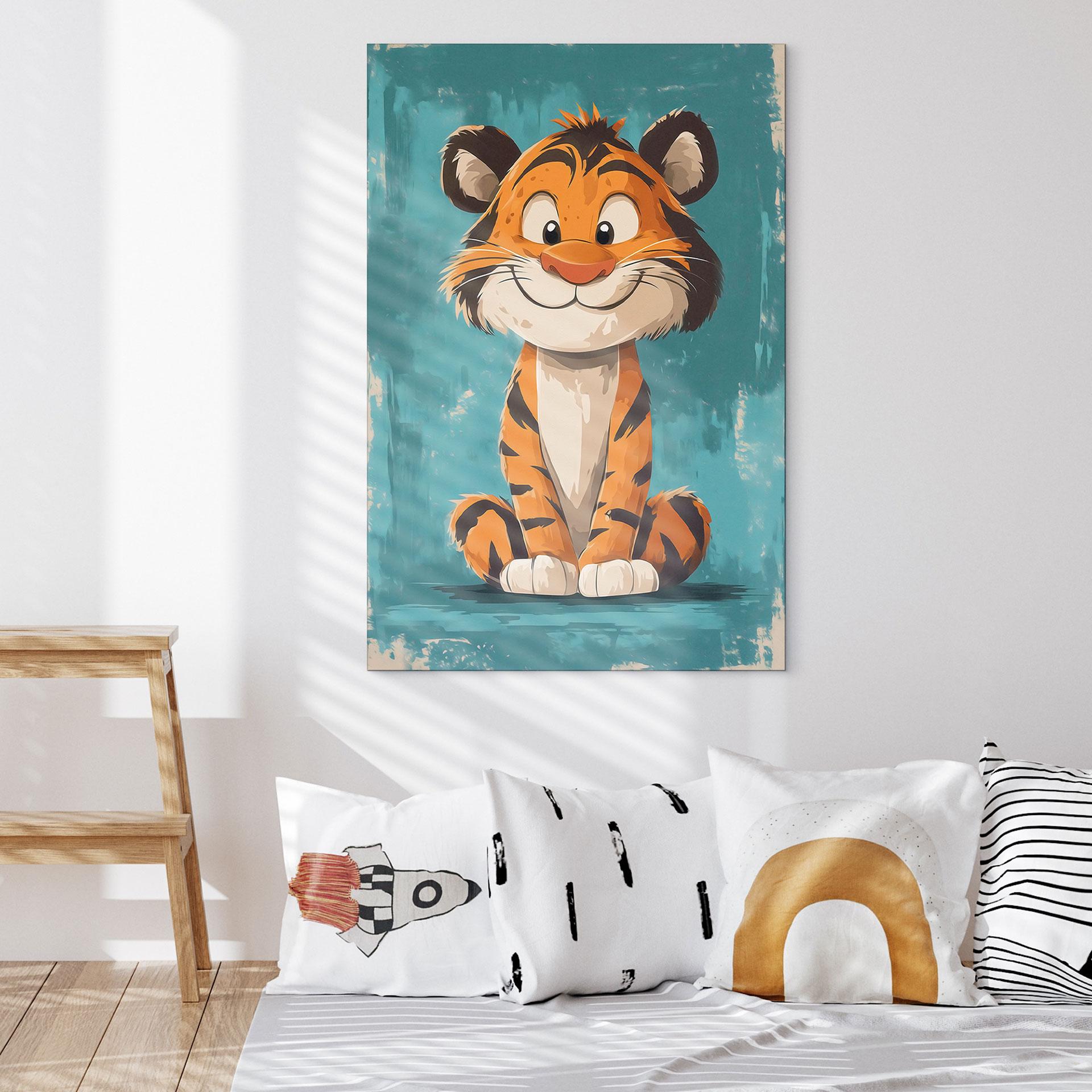 Billede af glad tigerunge - Magnusson – print på aluminium (Alu-Dibond)