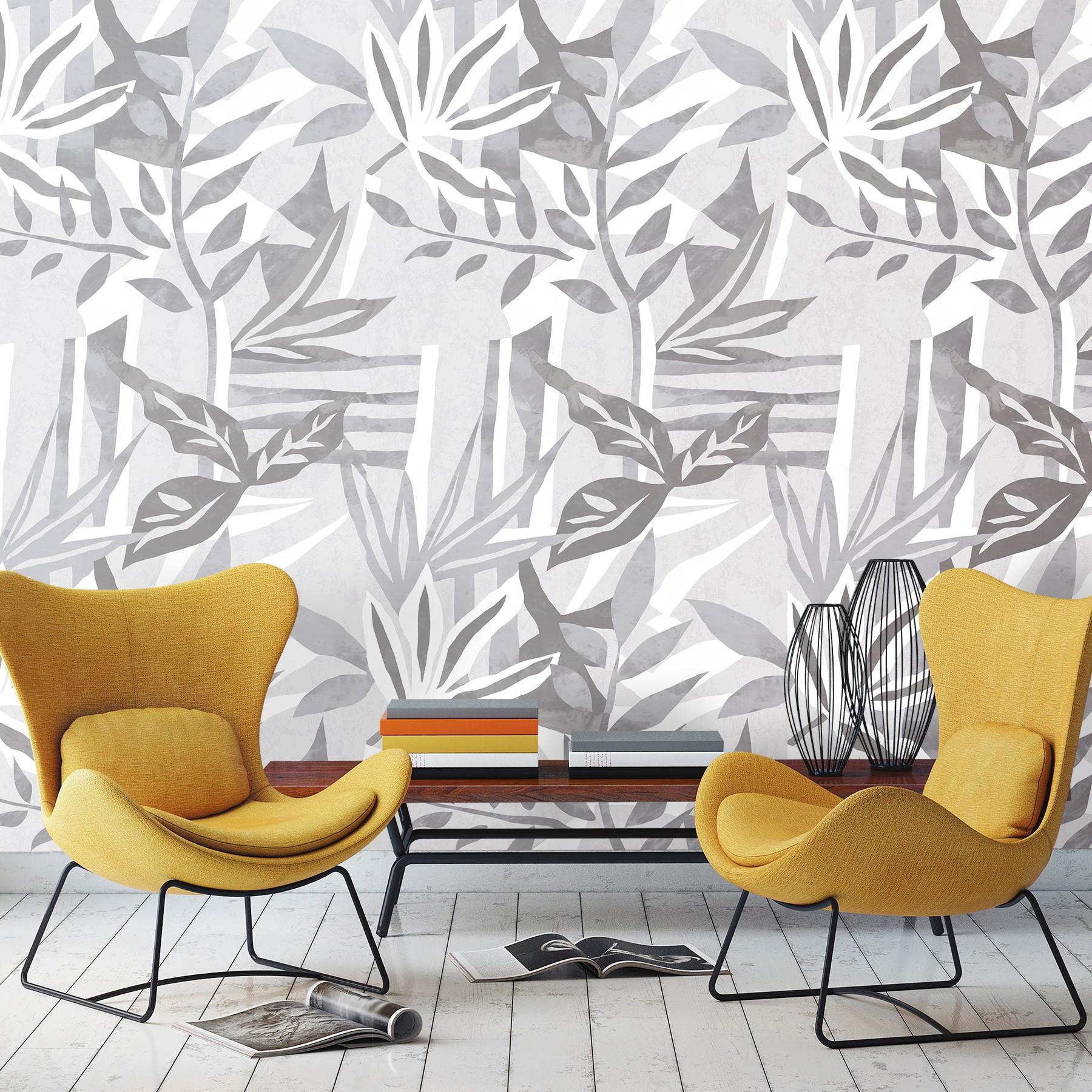 Bladfototapet, hvid grafik 3,40 x 1,06 m