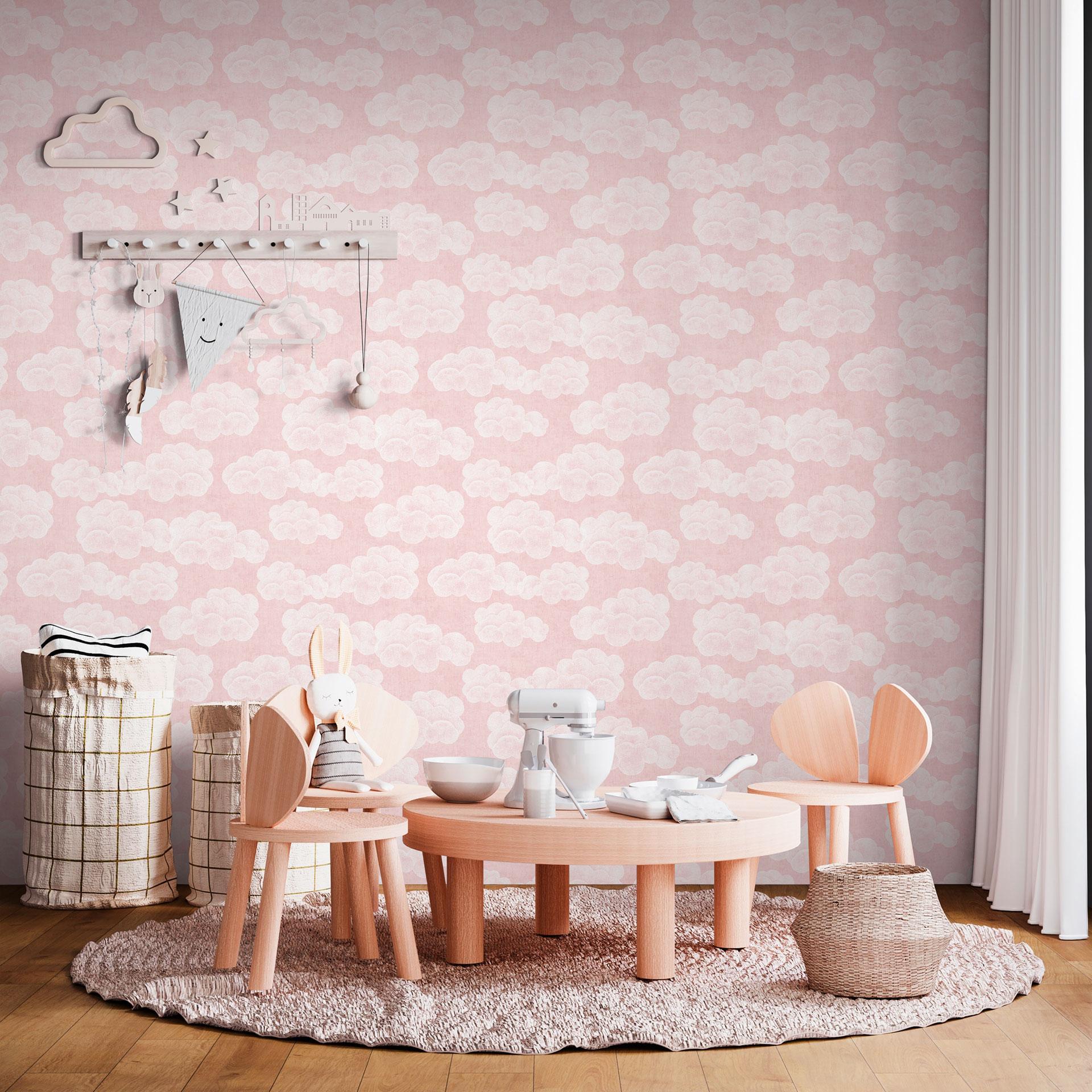 Cloud wallpaper pink white - tapet til børneværelset med himmelmotiv