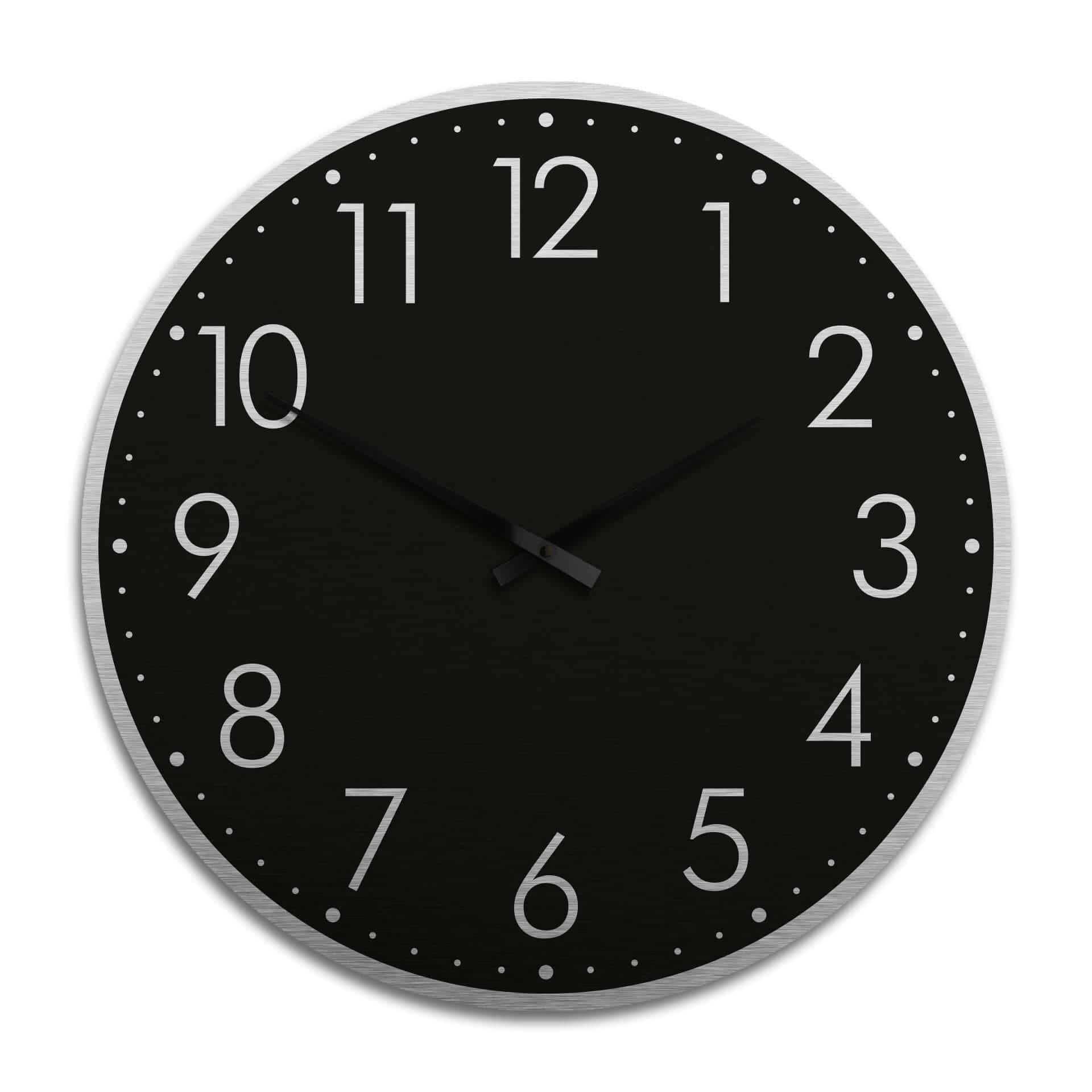 Horloge murale XXL en Alu-Dibond - Argenté - Moderne noire avec minutes