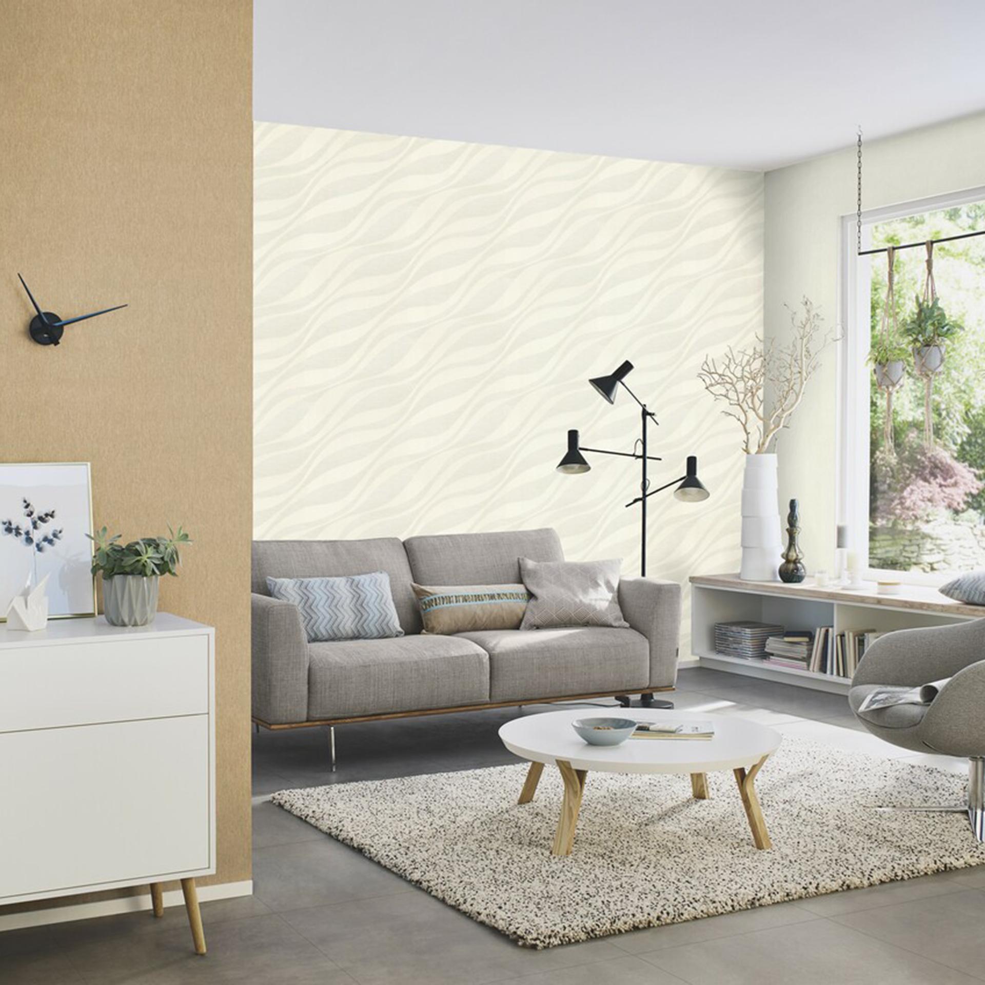 Bølget tapet, non-woven tapet Sky Lounge hvid-perlemor