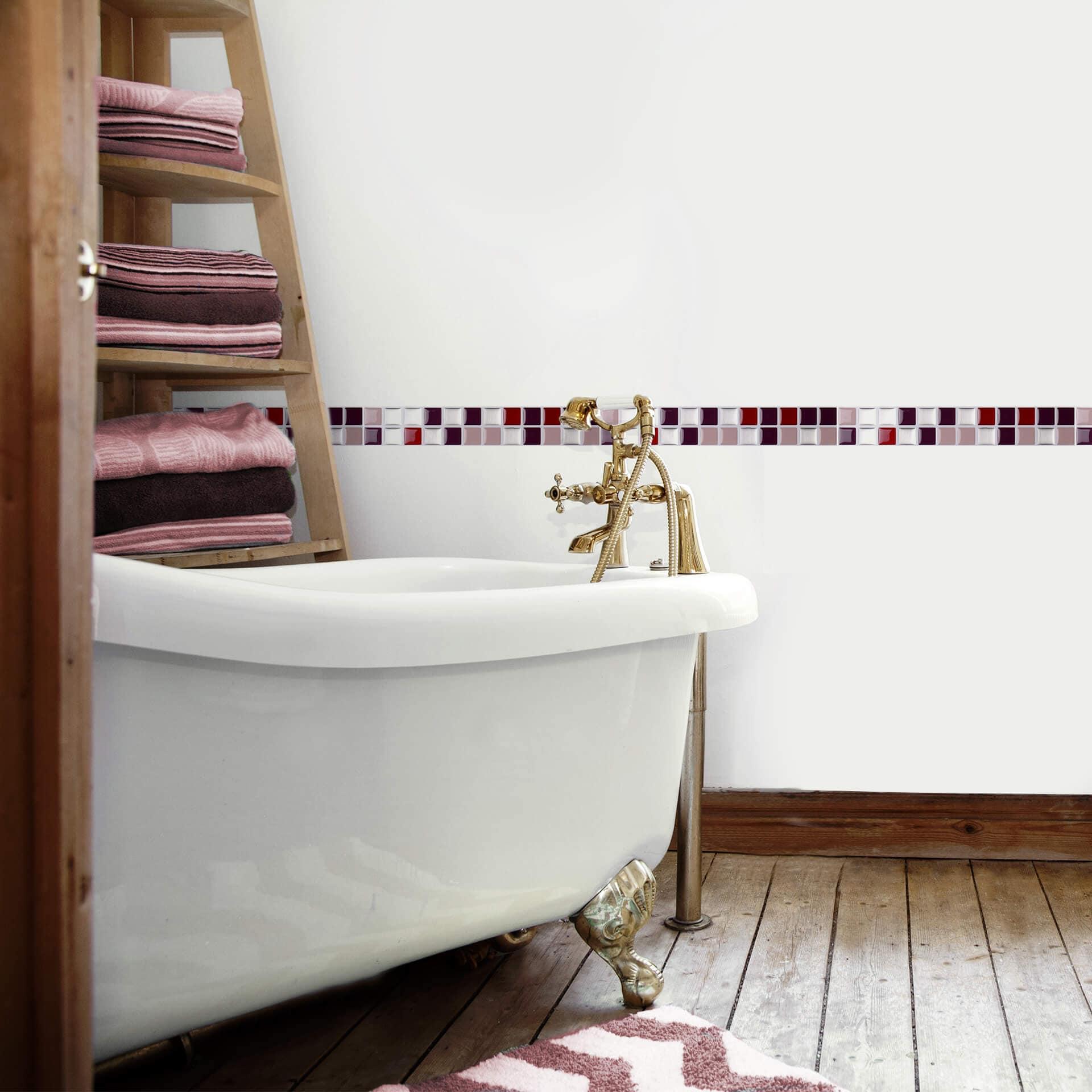 3D Kakeldekor mosaik kant bordeaux röd - set om 10 25,3 x 3,7 cm vardera