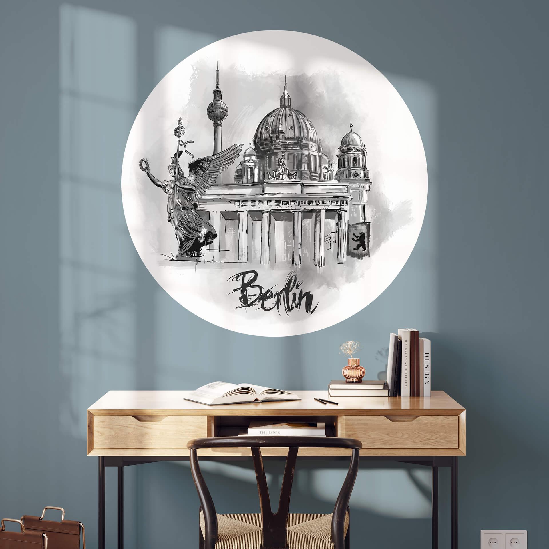 Wallsticker Berlin - Sort og hvid - Rund - Elsk din by