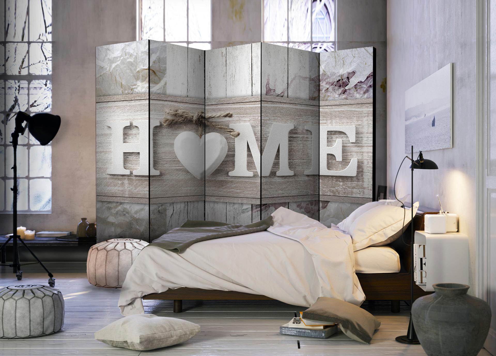 Schermo divisorio - L'amore crea una casa, 5 pezzi - 225x172 cm