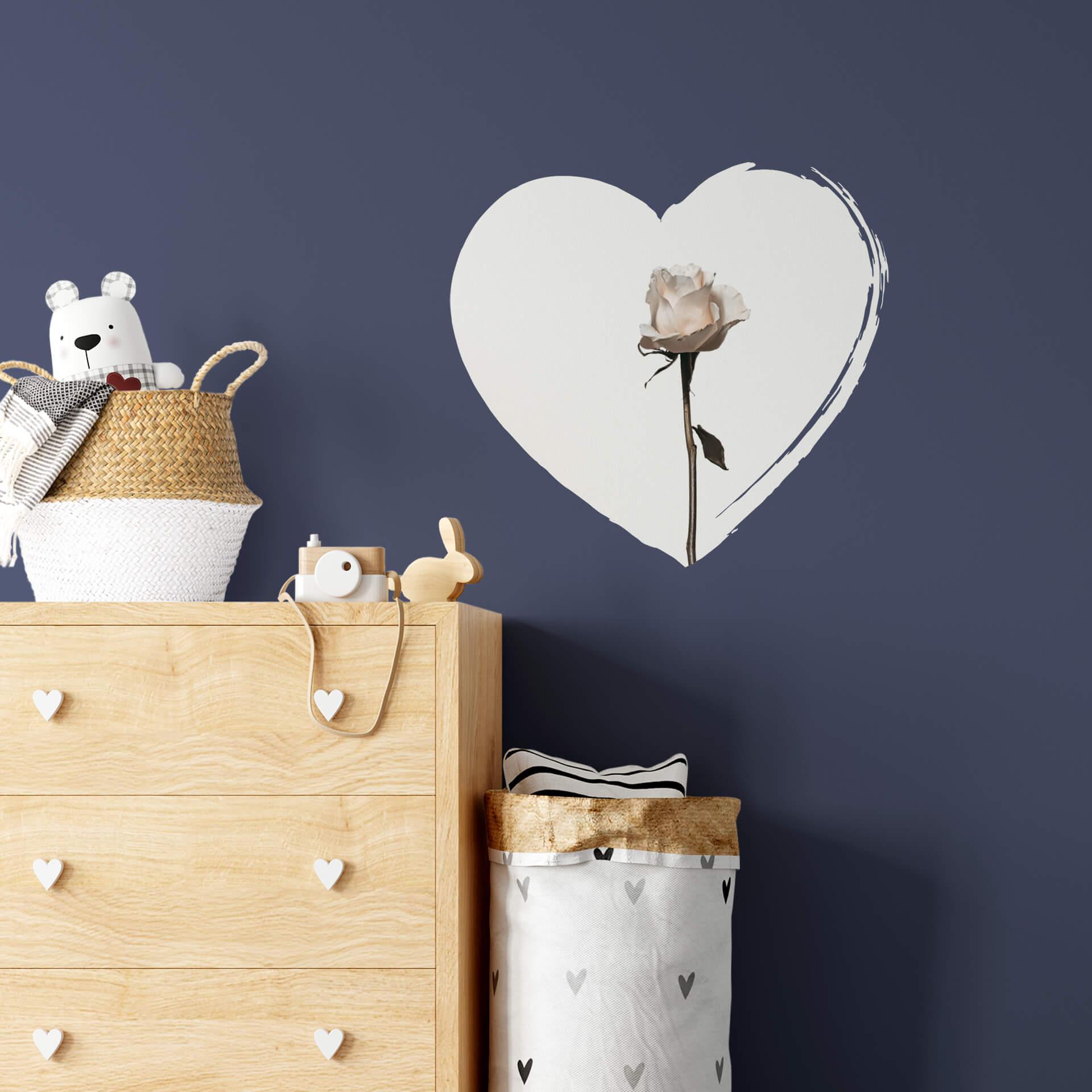 Muursticker White Rose in Heart