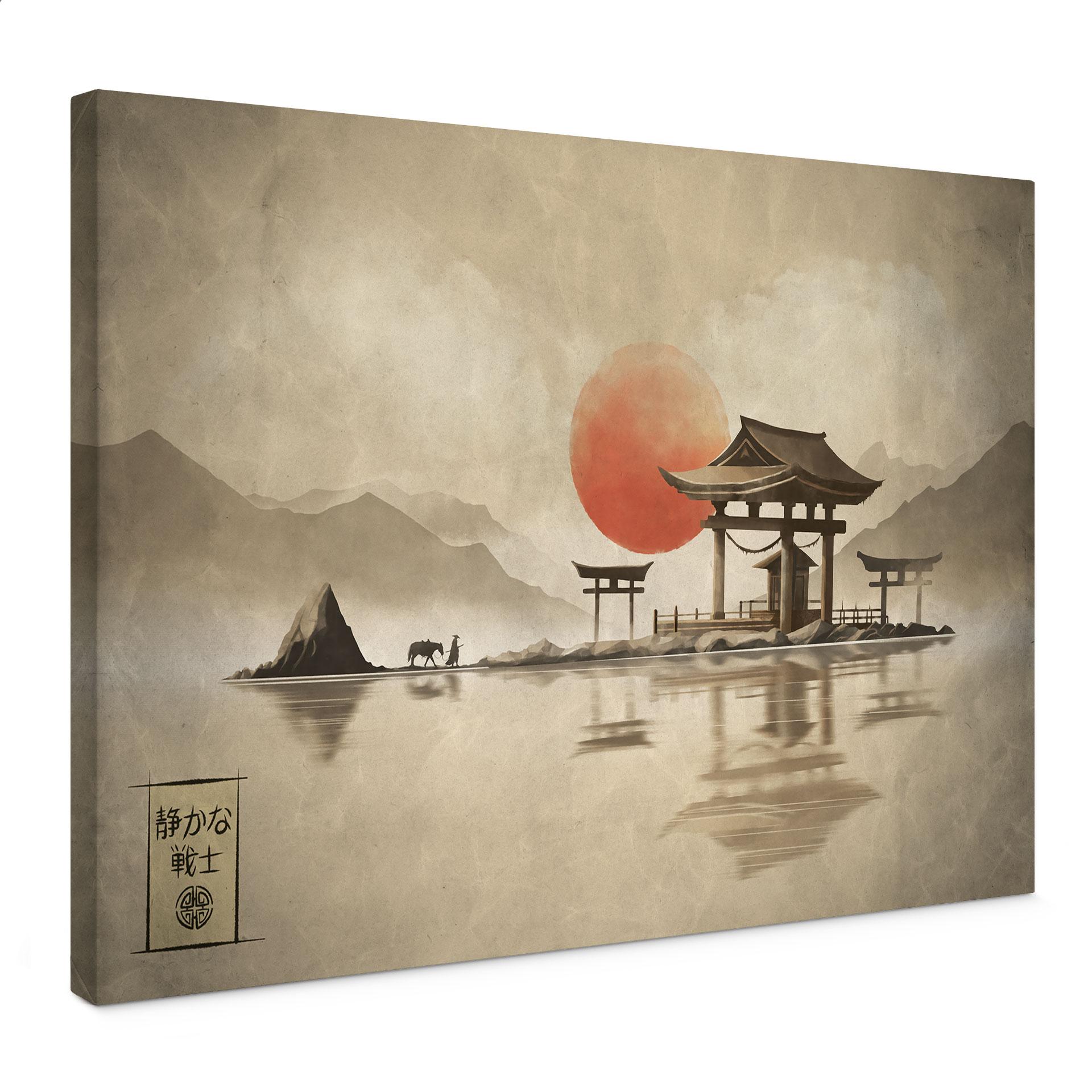 Canvasbillede Japansk tempel ved solopgang - Roze