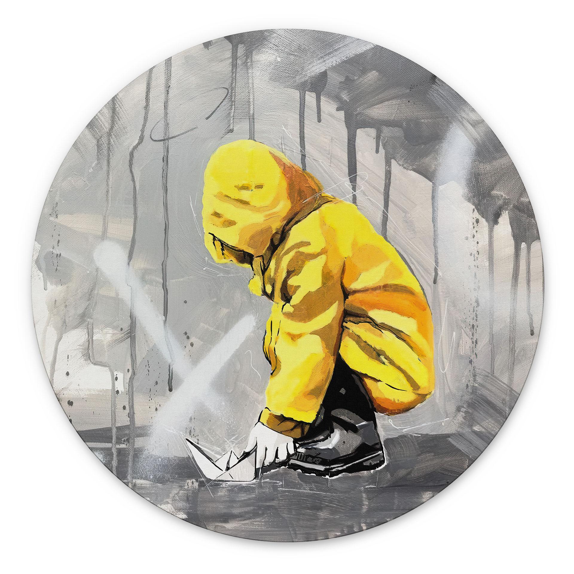 Wandbild Kind mit Papierschiff Streetart - Habib - Alu-Dibond Rund