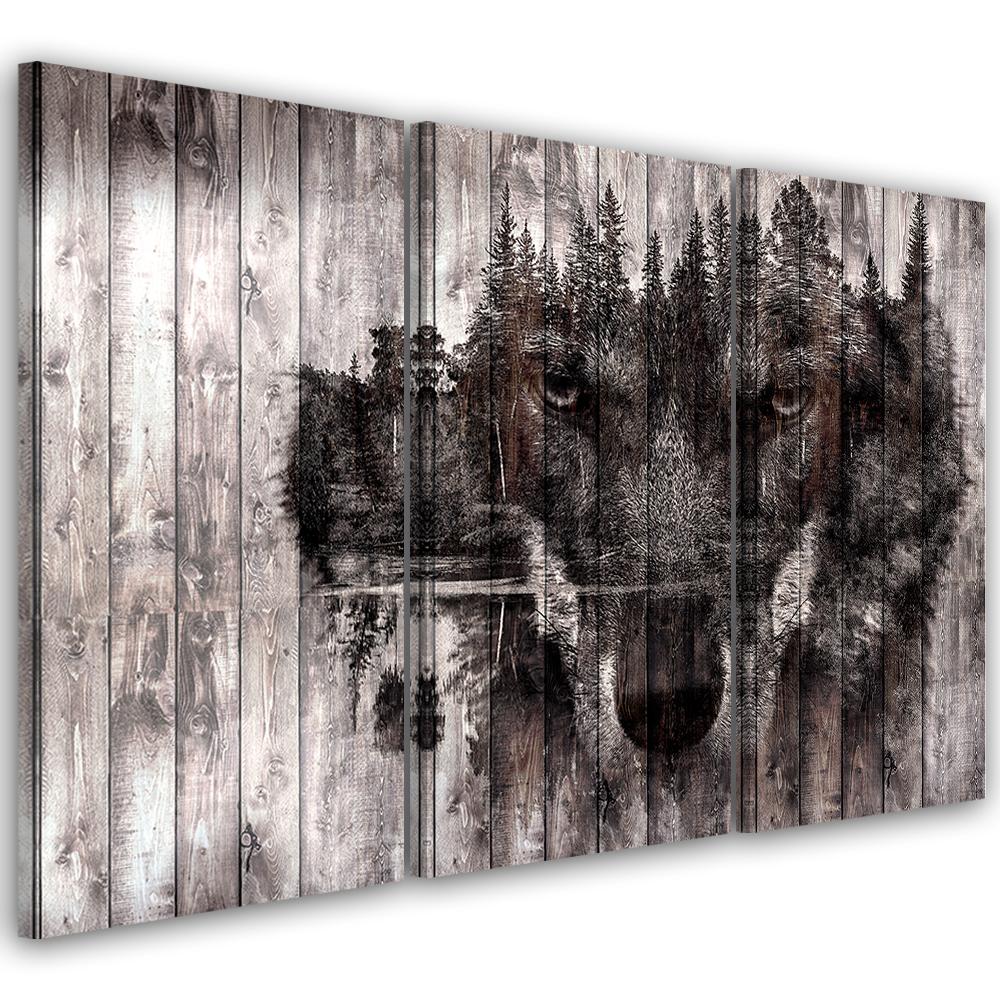 3 stykke lærredstryk, Wolf Forest Retro
