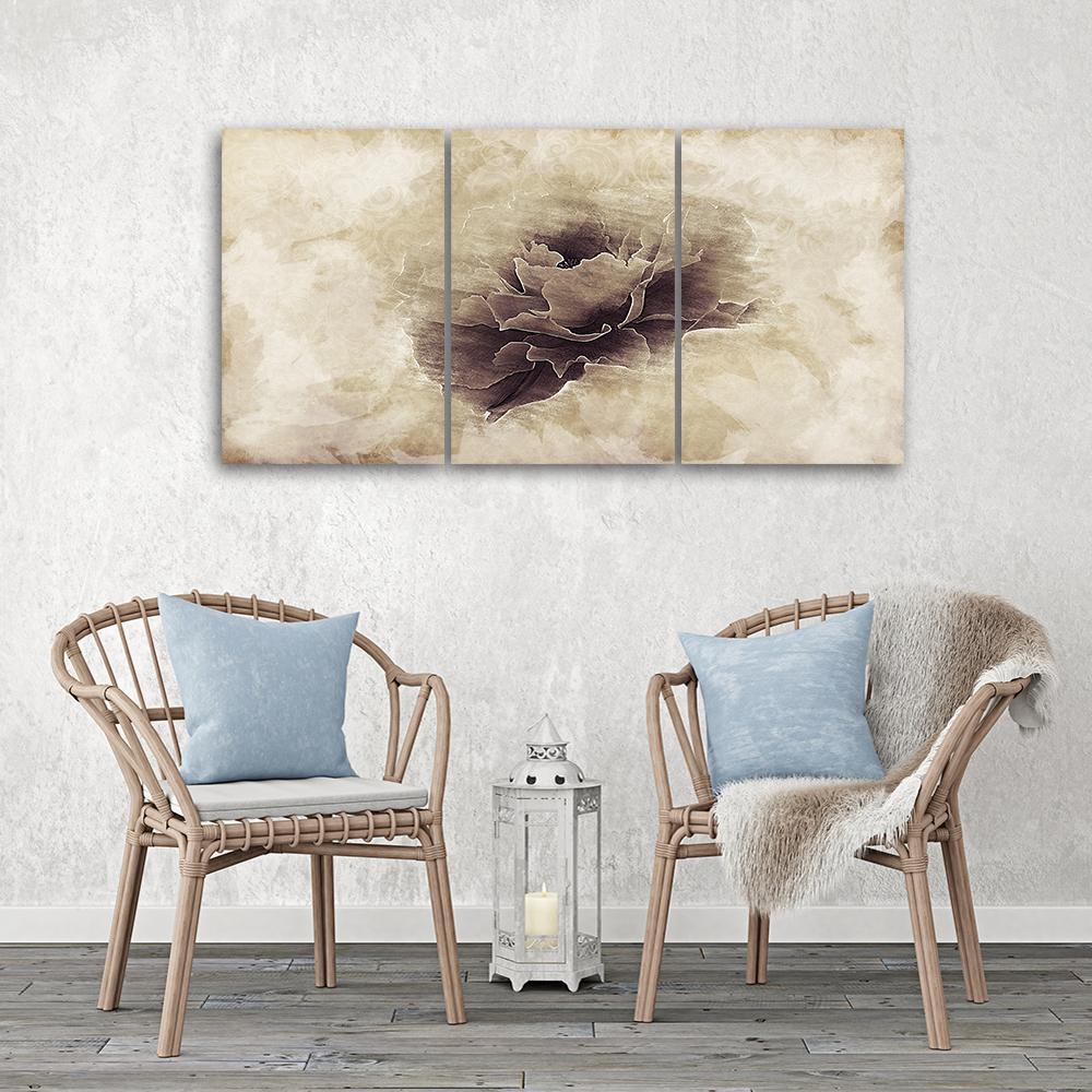 3-delt lærredsprint, Rose Flower Vintage Beige