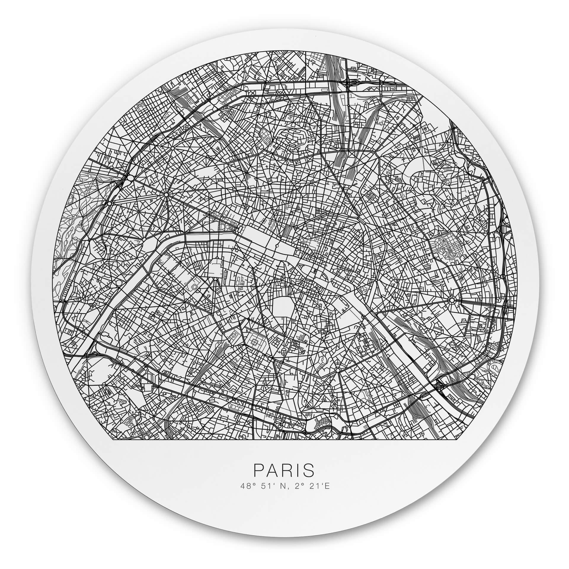 Tableau sur alu-Dibond plan de Paris rond