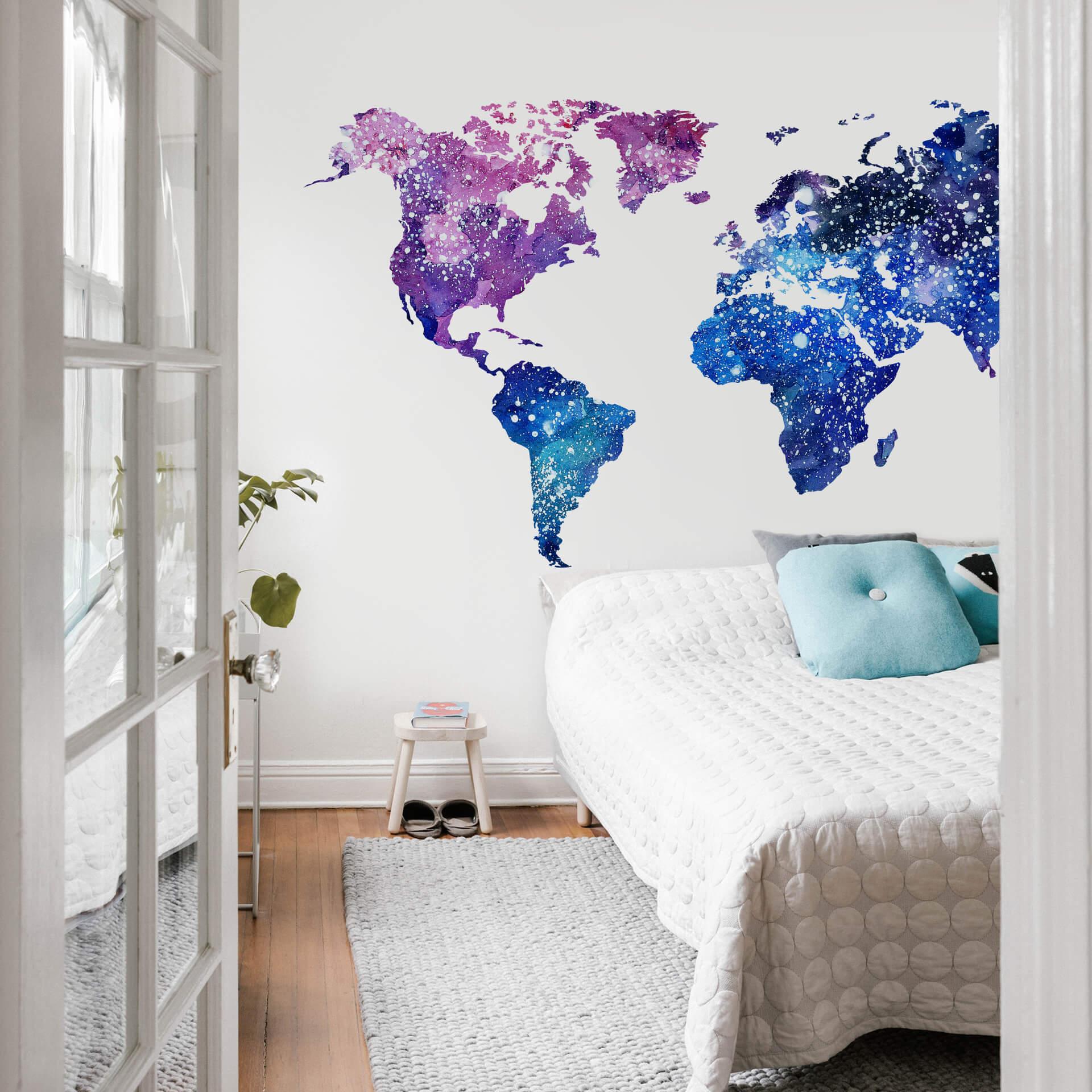 Muursticker Wereldkaart Galaxy