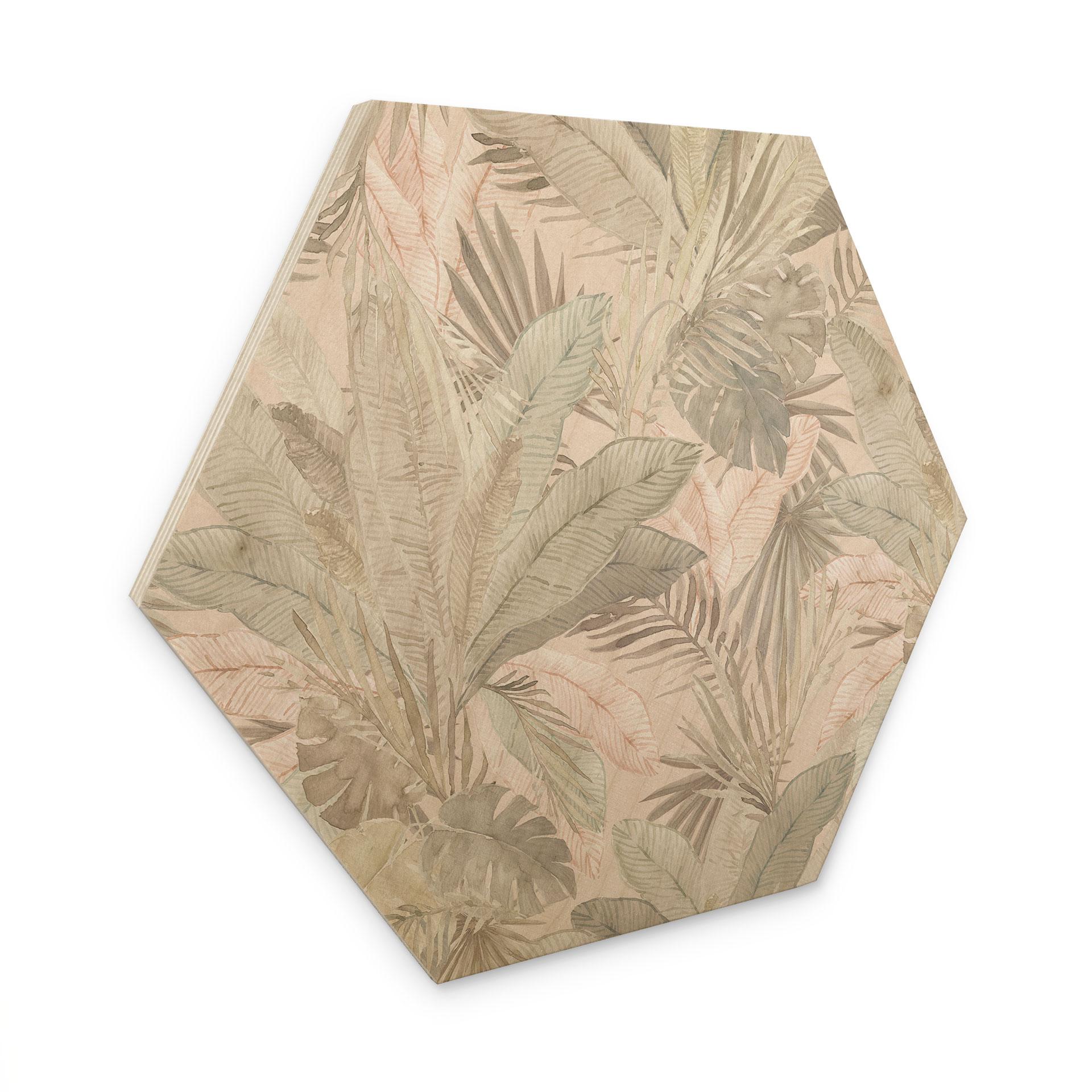 Sekskantet billede af træ tropiske blade i junglen pastel - Bloomery Decor