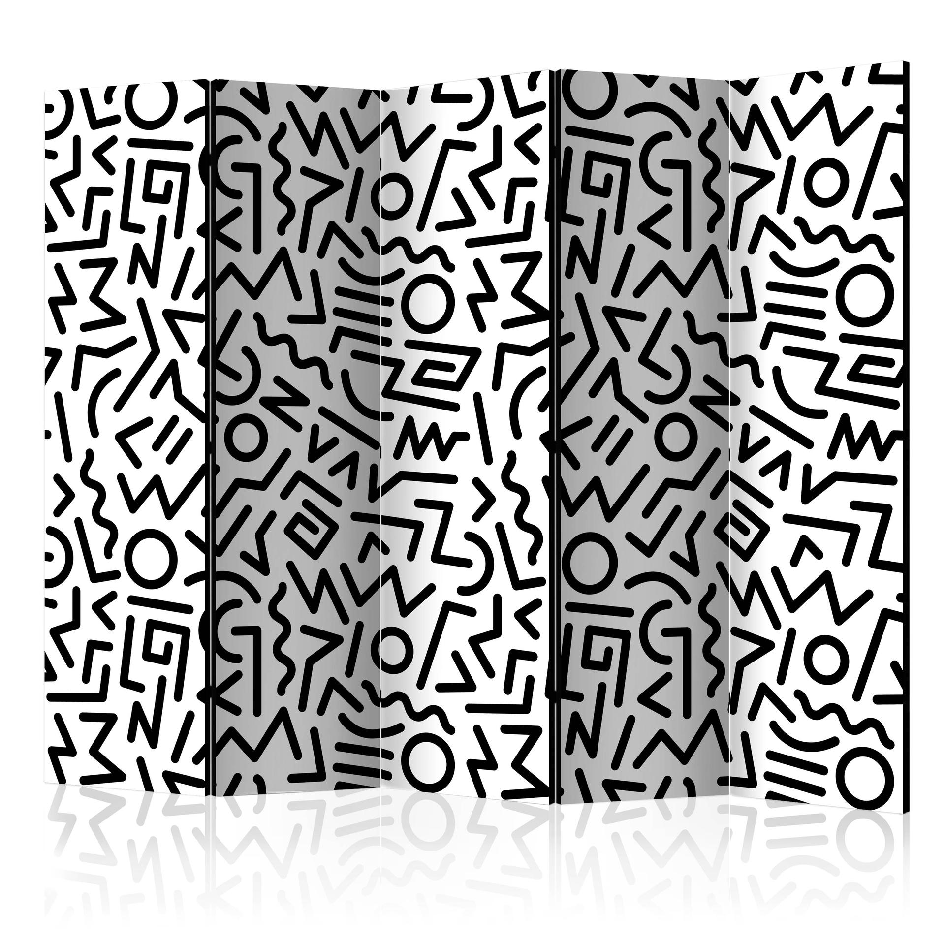 Divisorio per sala - Labirinto bianco e nero, 3 pezzi