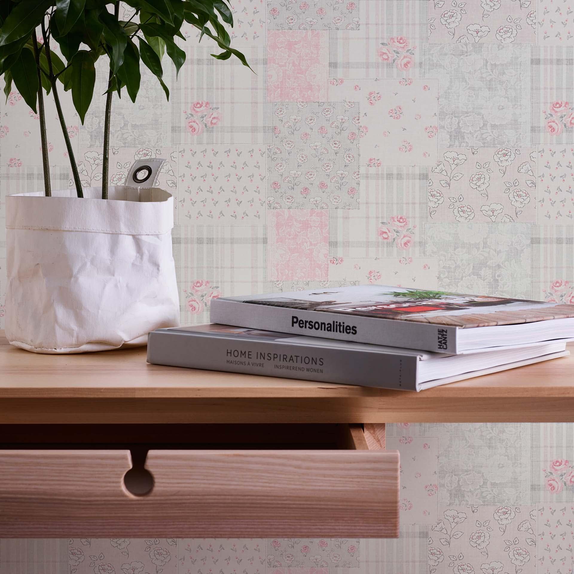 blomstret tapet grå rød - non-woven tapet landhus A.S. Création - mat og lys struktur