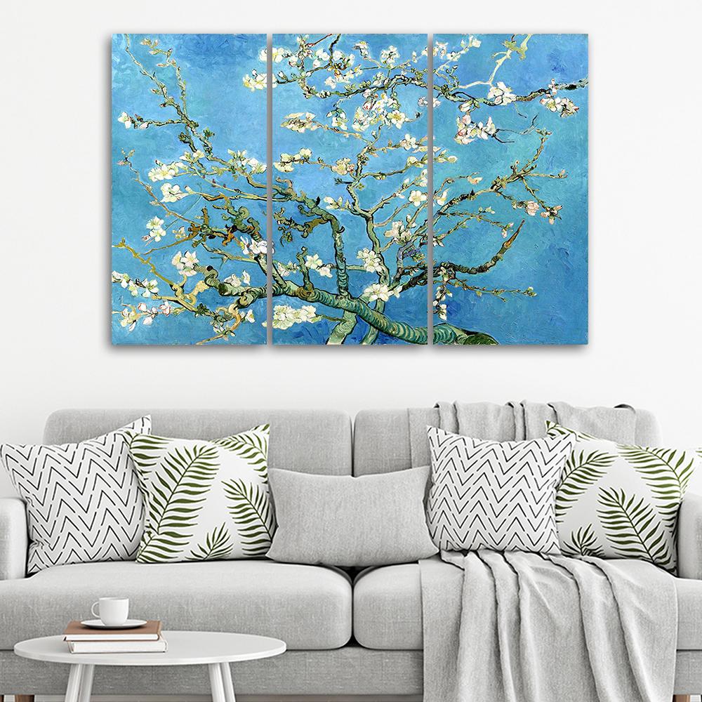 3 stykke lærredstryk, mandelblomst Vincent Van Gogh