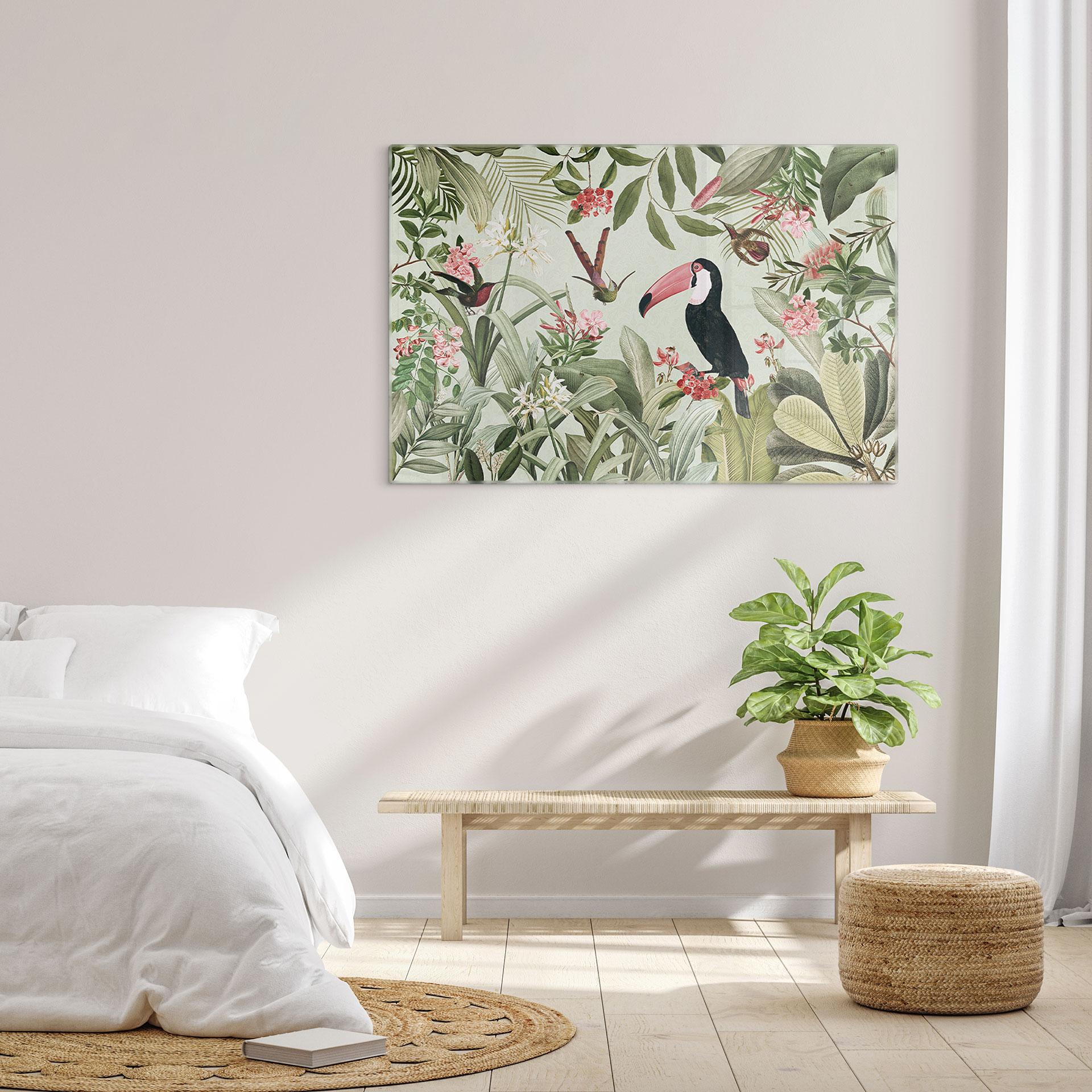Stampa su vetro Tucano in una giungla paradisiaca - UN Designs