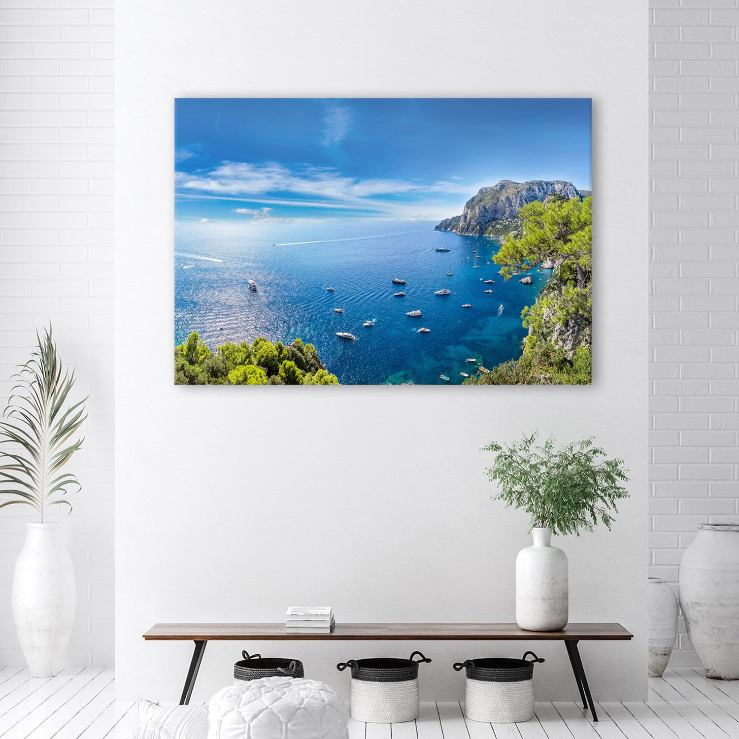 Canvasbillede, panorama af ø hav skibe