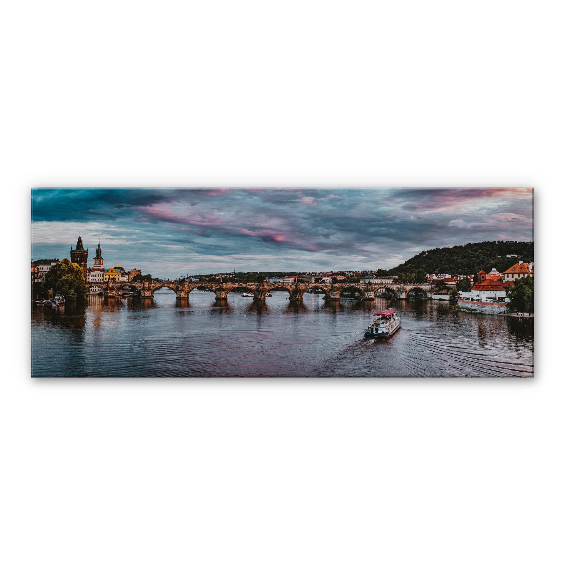 Alu-Dibond Zilver effect - Zonsondergang Praag