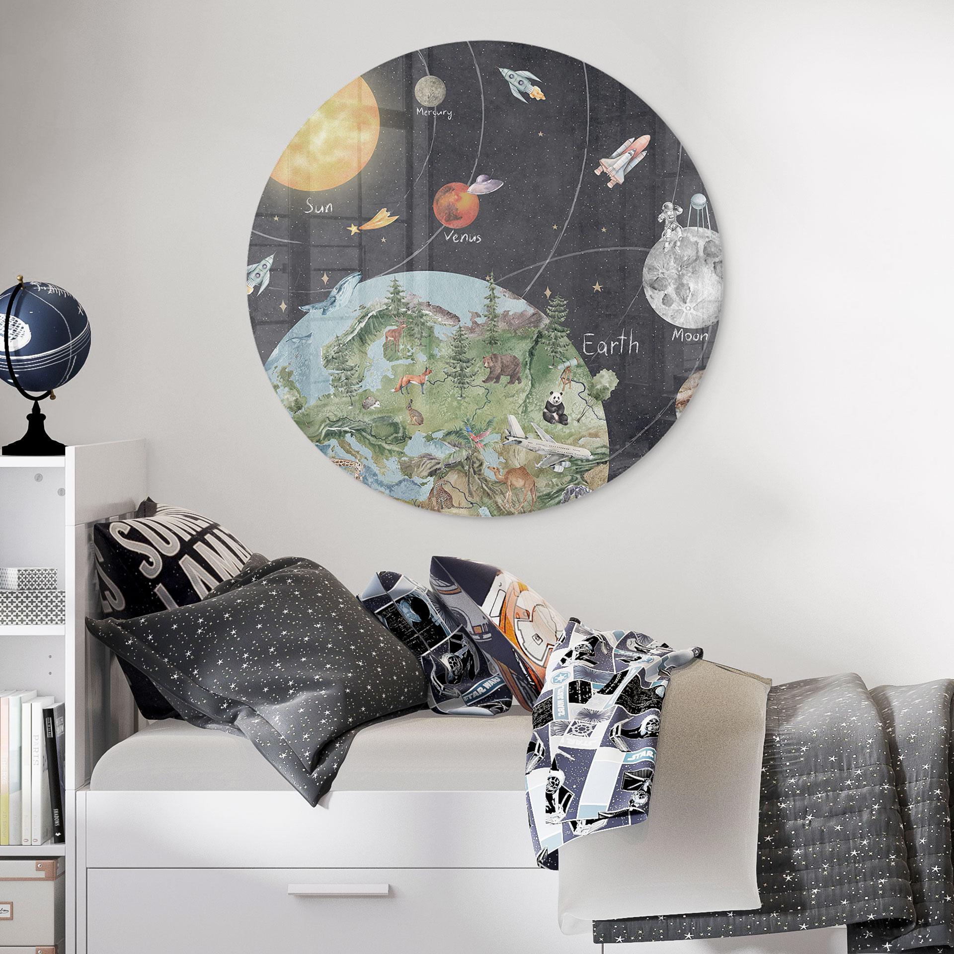 Glasschilderijen Zonnestelsel met planeten en aarde - Ms Tiff - Rond