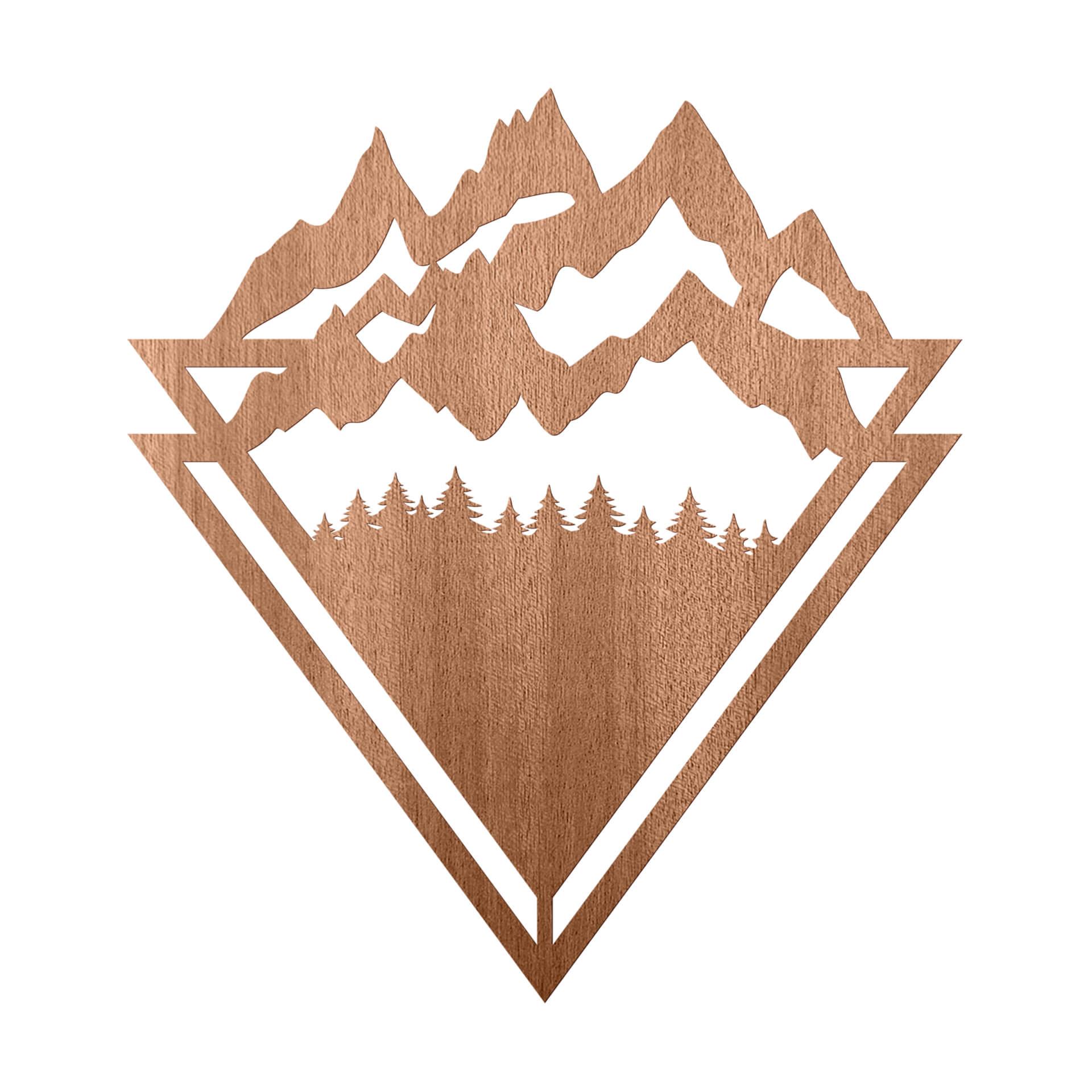 Decoración en madera caoba - Line-Art - Paisaje: Montañas con bosque