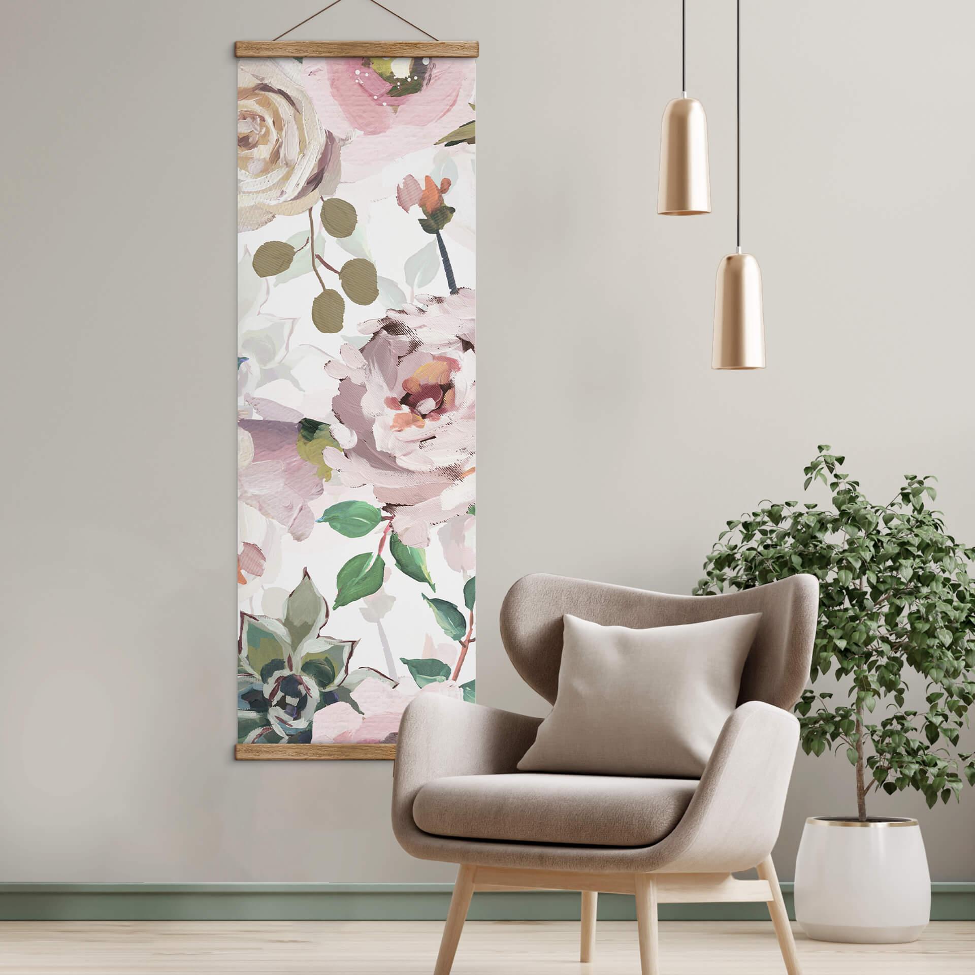 Obraz tkaniny na płótnie UN Designs - Kwiaty w stylu malarskim - Panorama