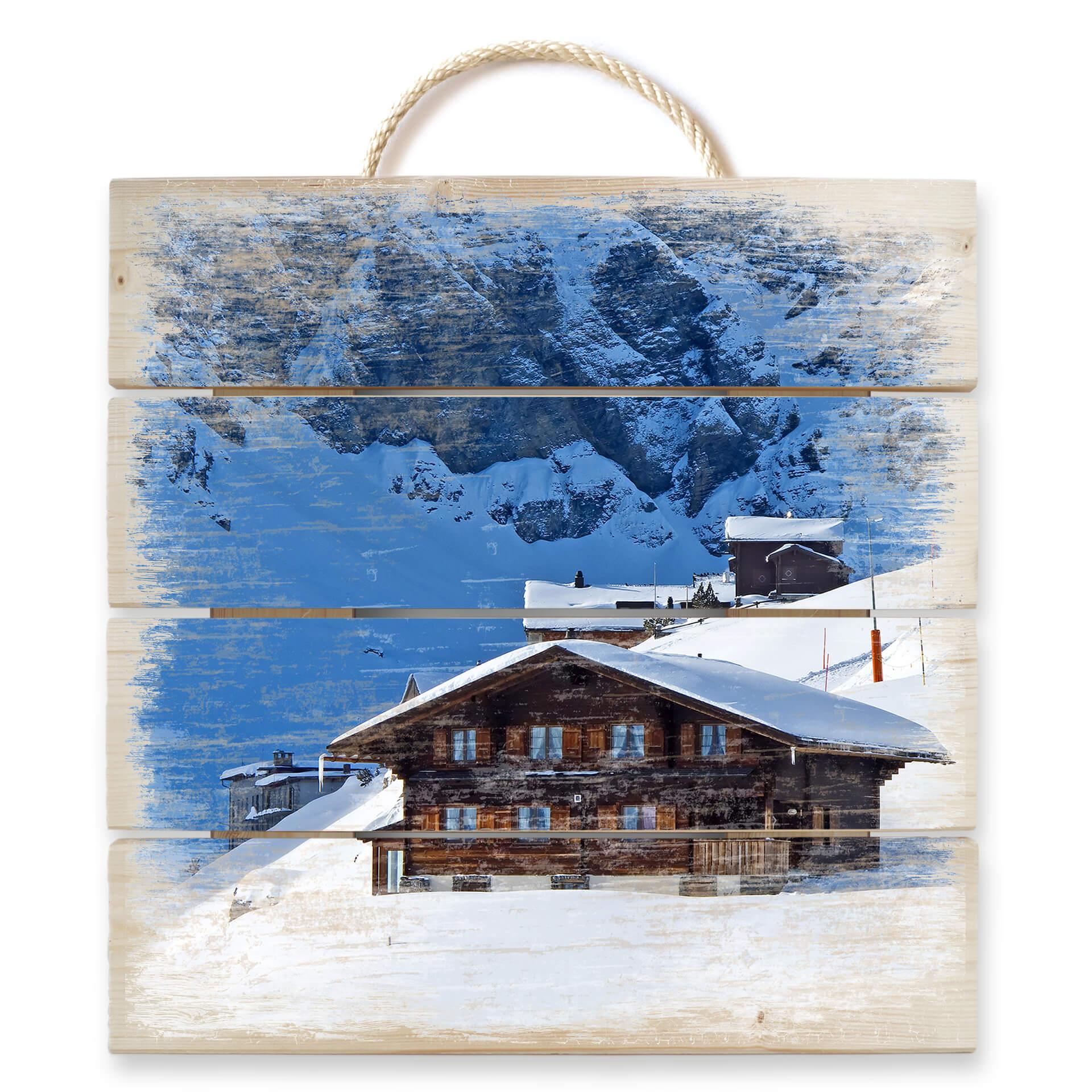 Cuadro de madera cabaña de vacaciones en los Alpes suizos - 40x41,5 cm