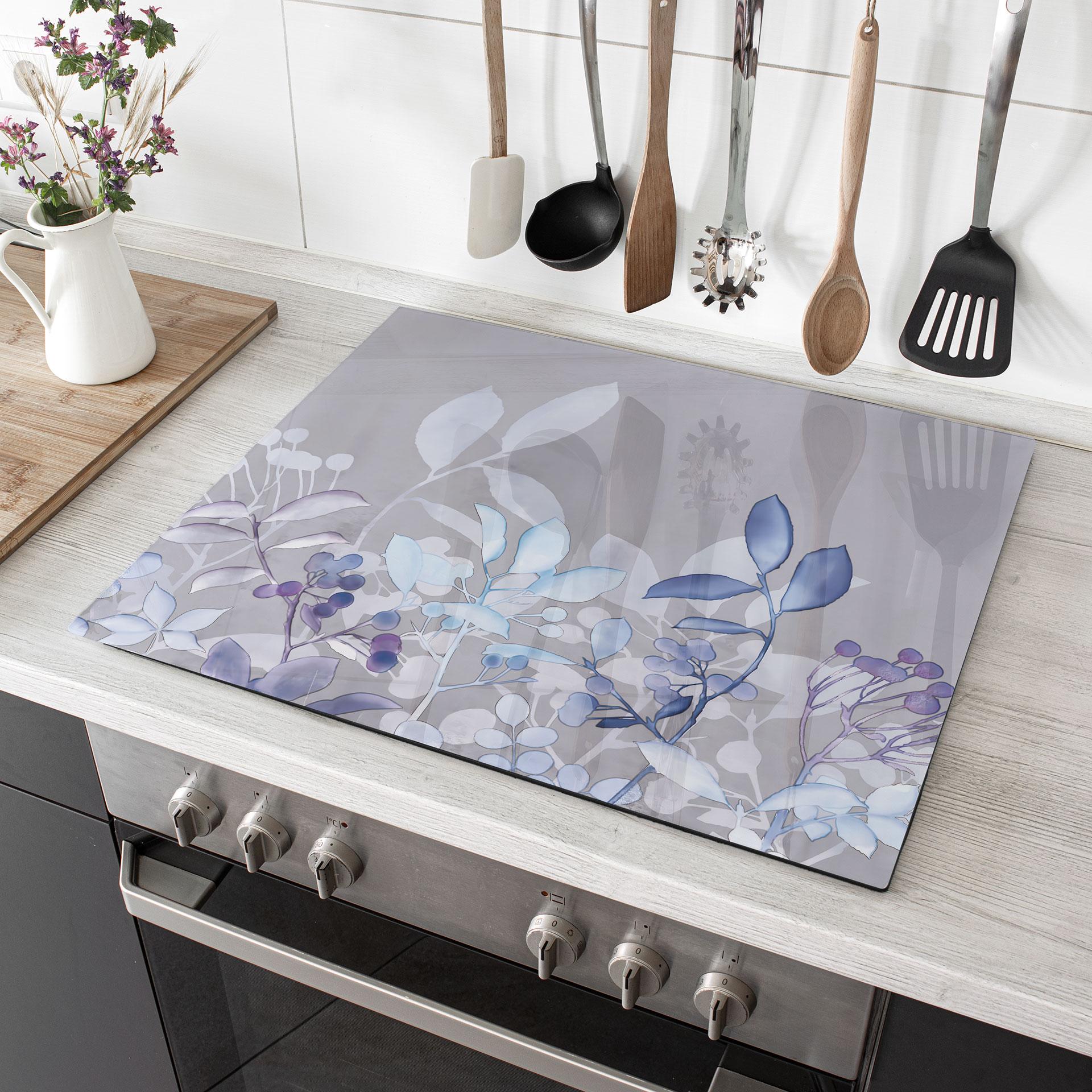 Herdabdeckplatte - Blaue Aquarell-Pflanzen - Haase