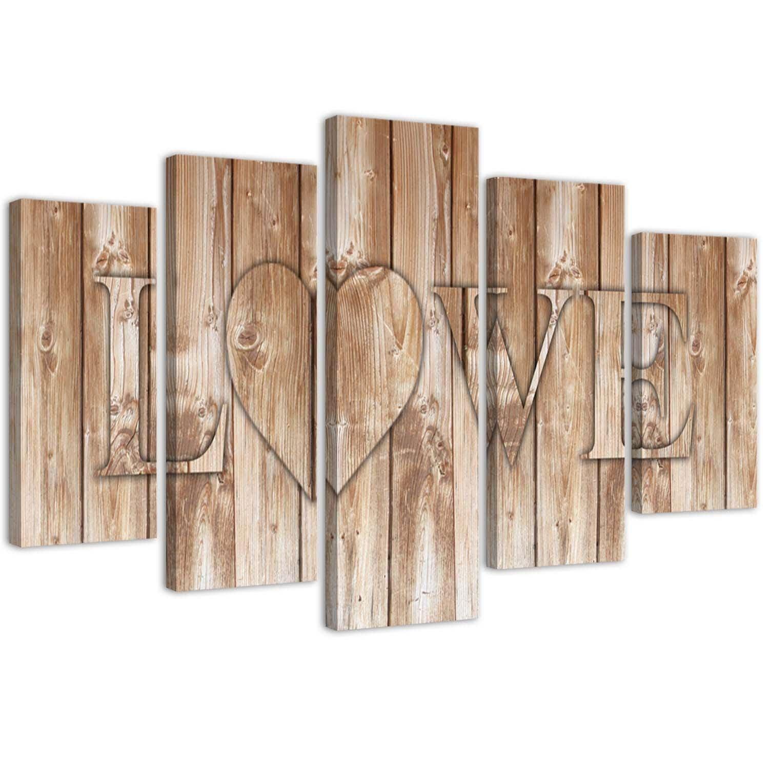 5 stykke lærredsprint, Love Inscription Boards Brun