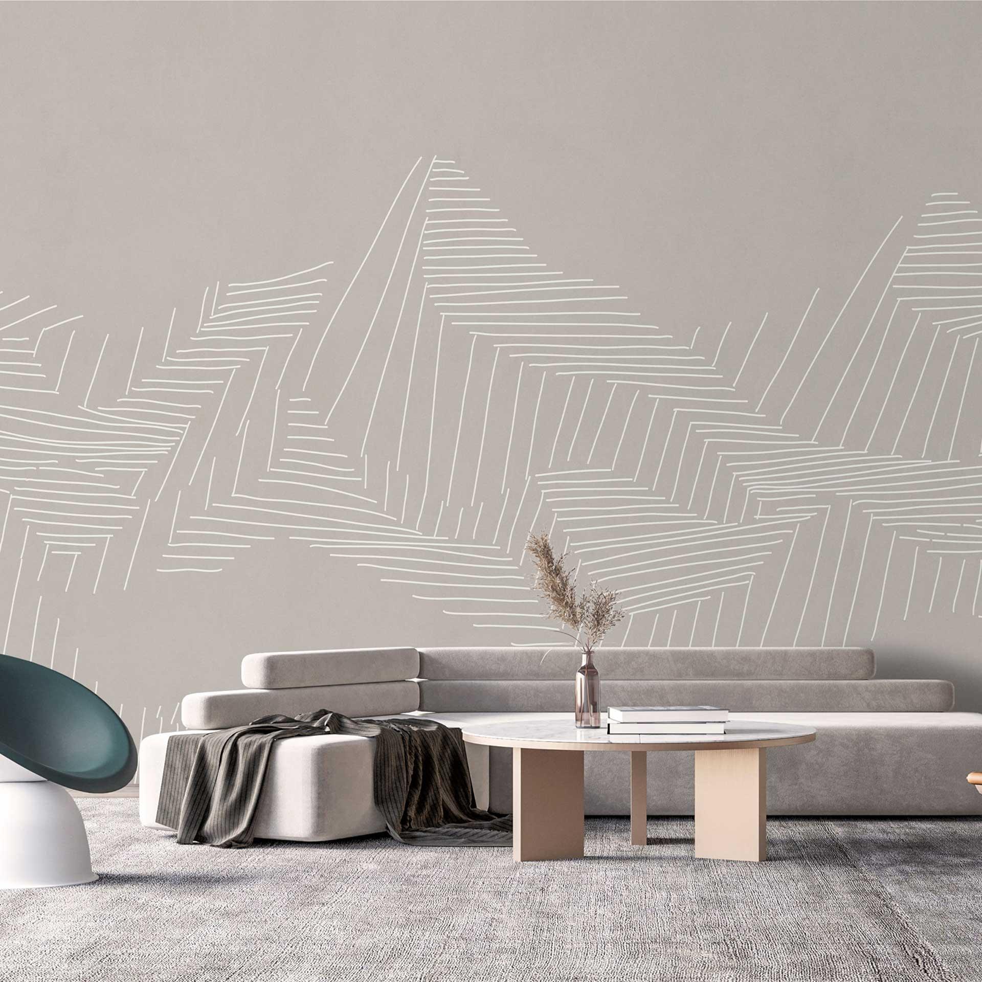 Geometrisk bjergtapet i beige med linjemønster - non-woven tapet