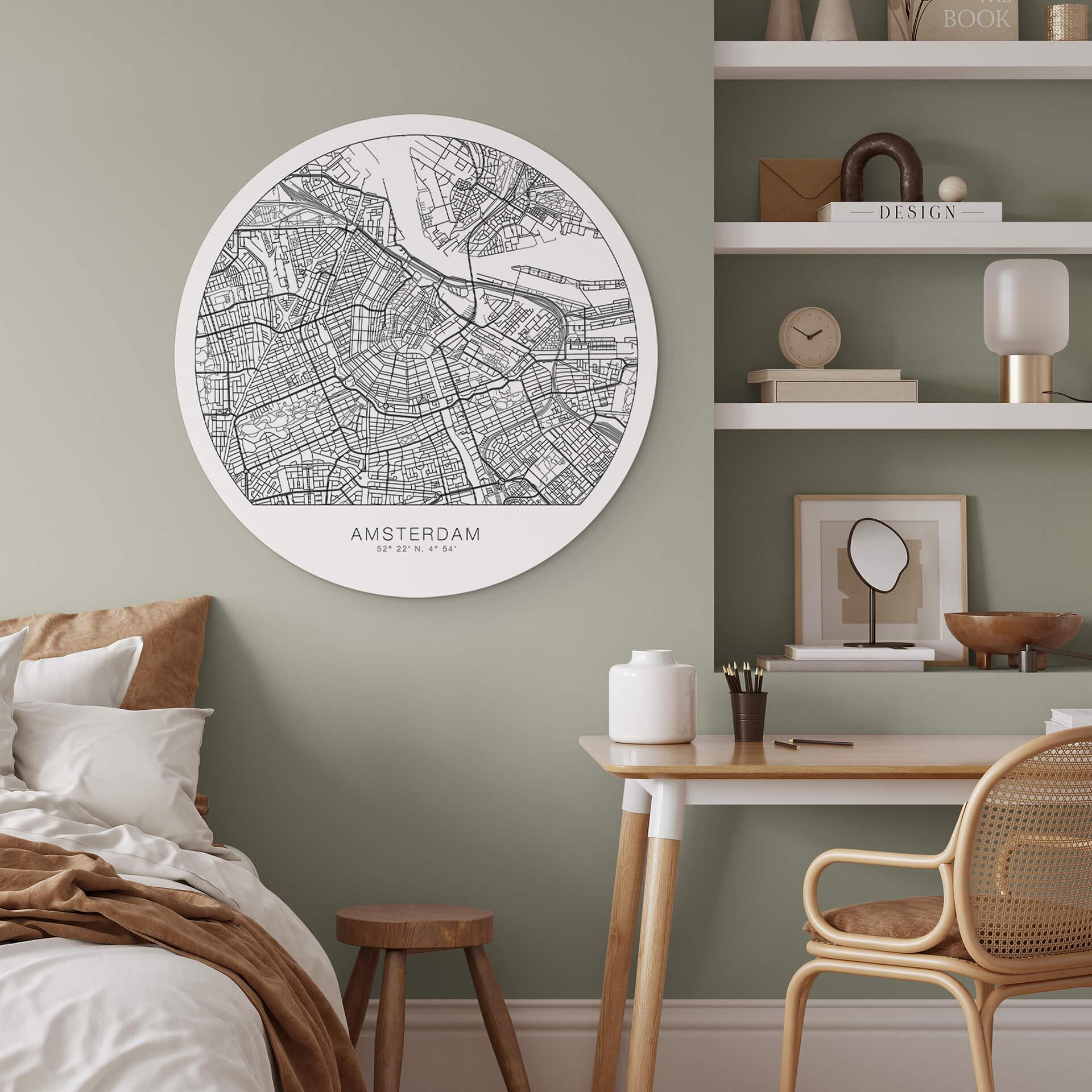 Wandcirkel Kaart van Amsterdam