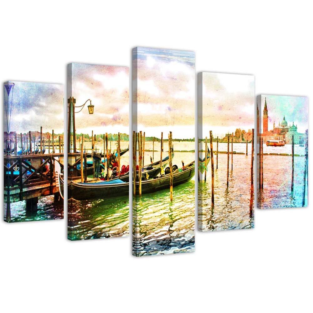 5 stykke lærred Print Venedig Gondoler Italien