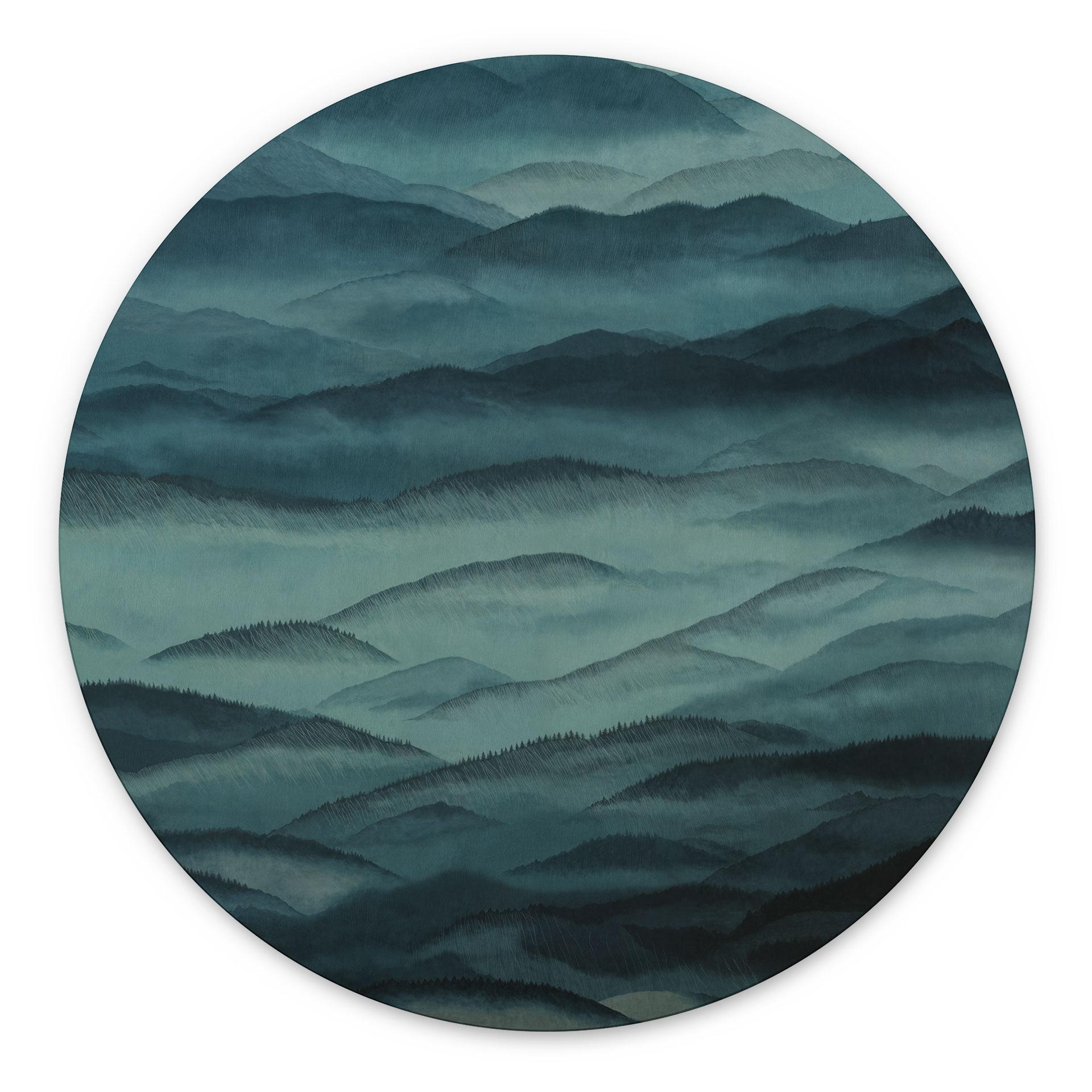 Stampa per Pareti Roerich Hills - Paesaggio Montano Blu - Sir Edward x Grigory Gladarev - Alu-Dibond Rotondo