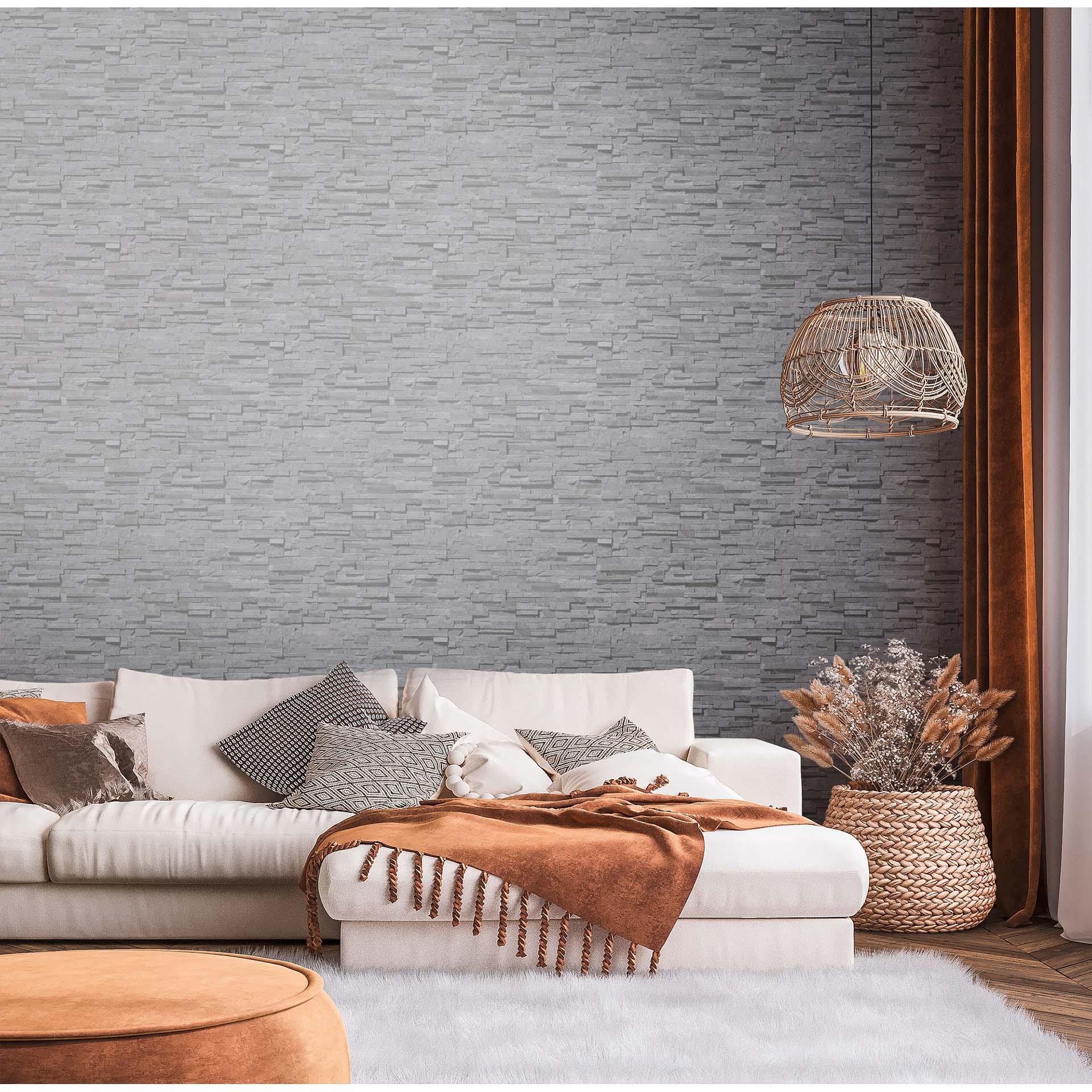 3D behang steen look grijs steen behang - vliesbehang stenen muur design vliesbehang