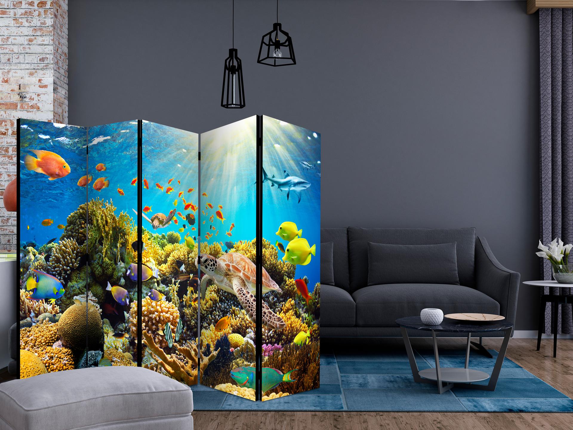 Schermo divisorio - Avventura subacquea , 5 pezzi - 225x172 cm