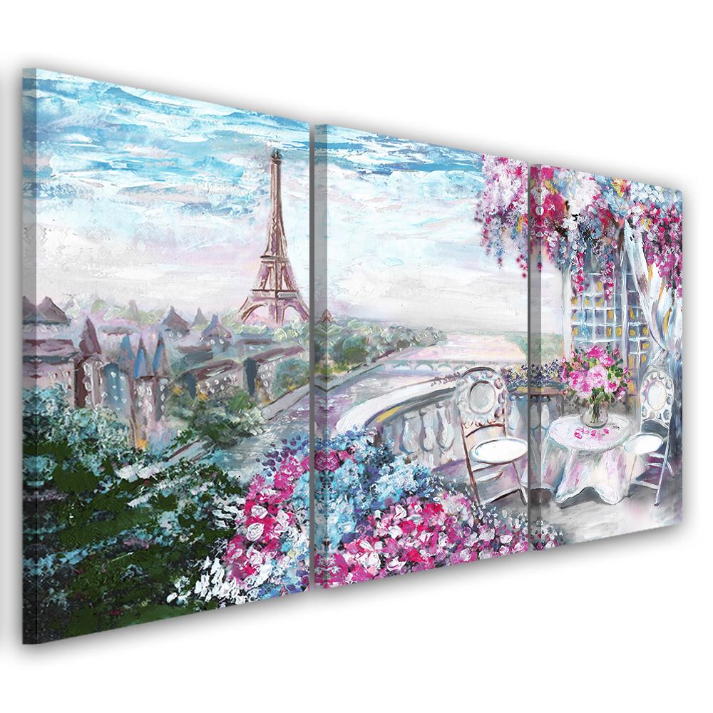 3 stykke lærred Print Paris Eiffeltårnet Landskab Pink Pastel