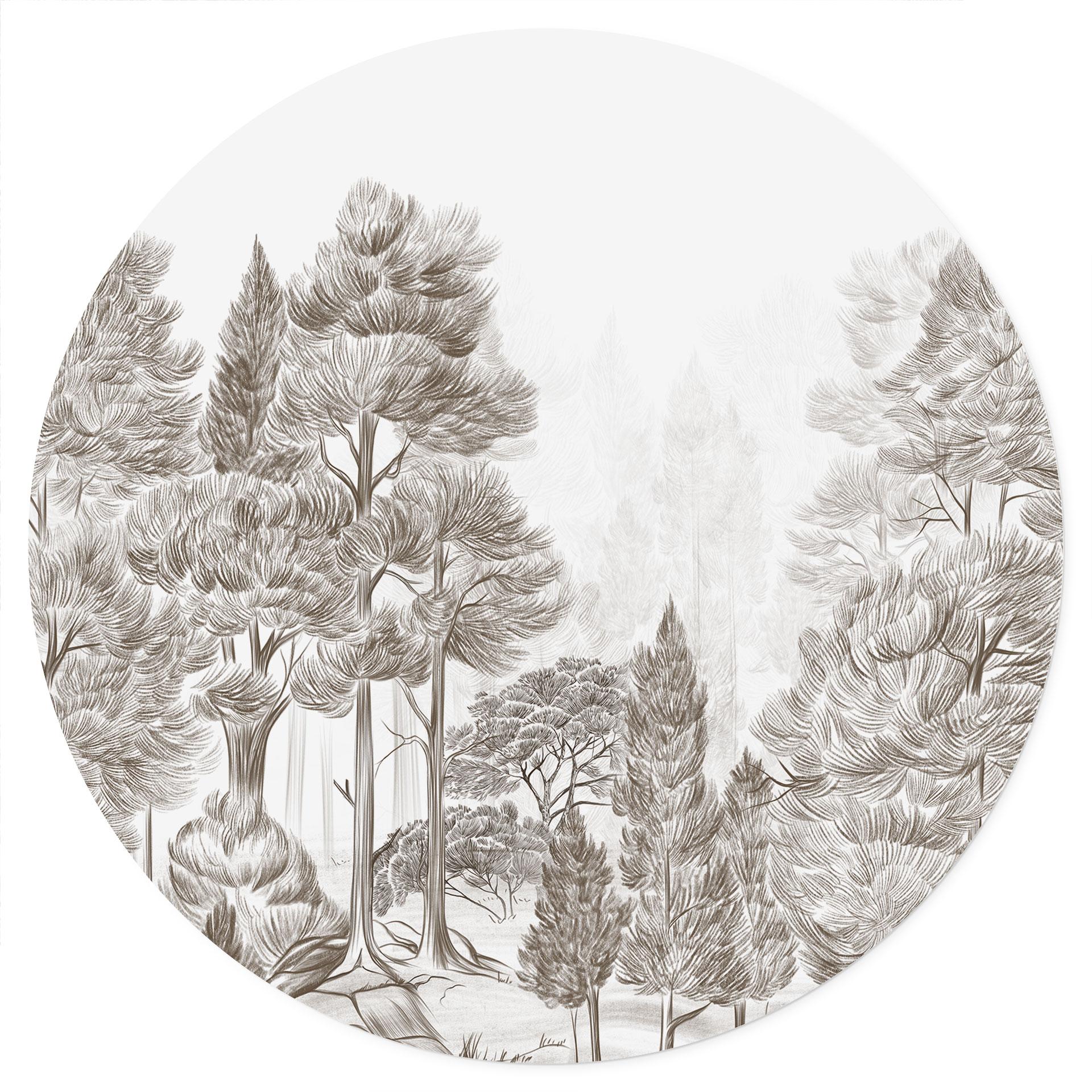 Wandtattoo Wald mit Waldlandschaft in Beige - Ms Tiff - Rund