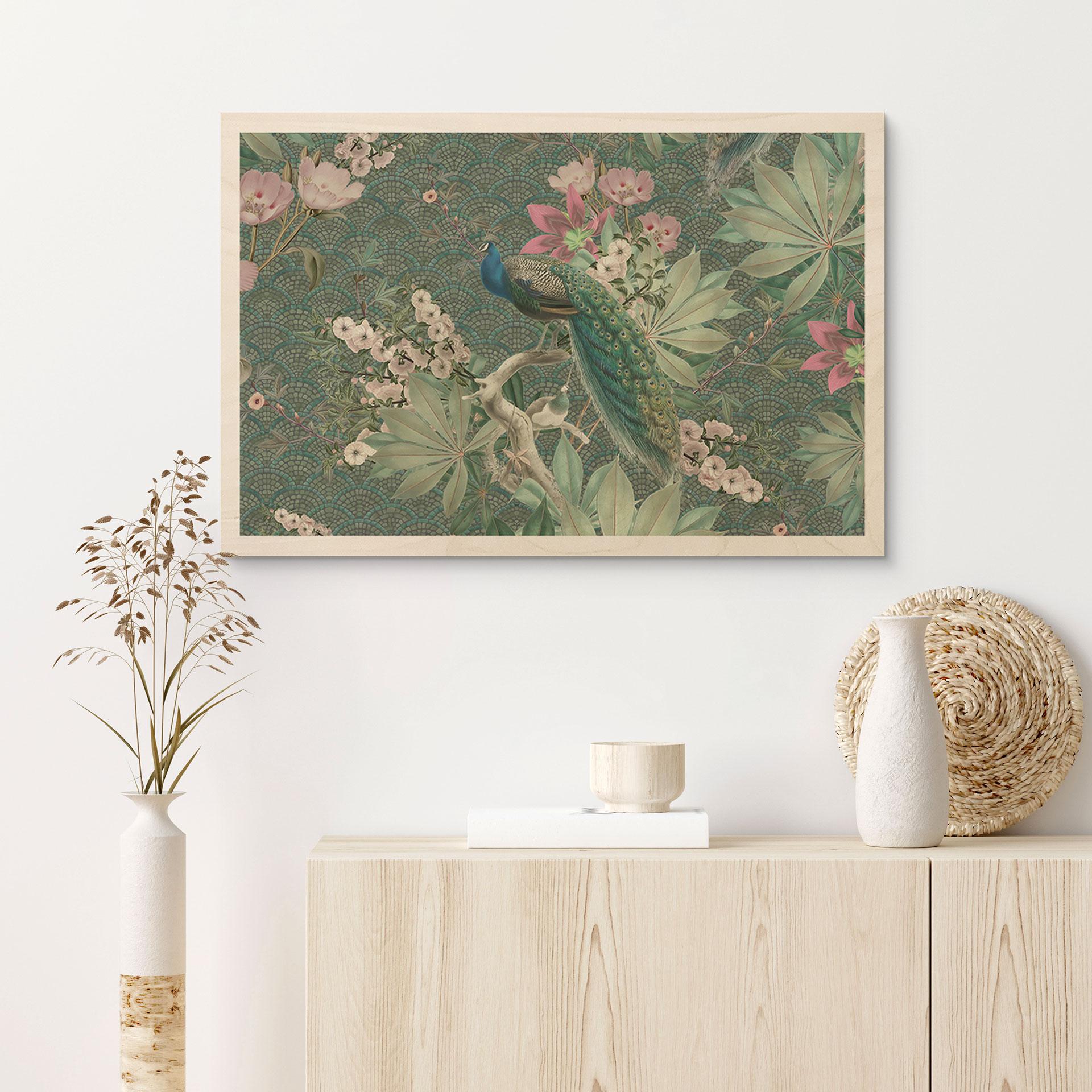 Billede af træ påfugl i tropisk have på mosaik - Bloomery Decor