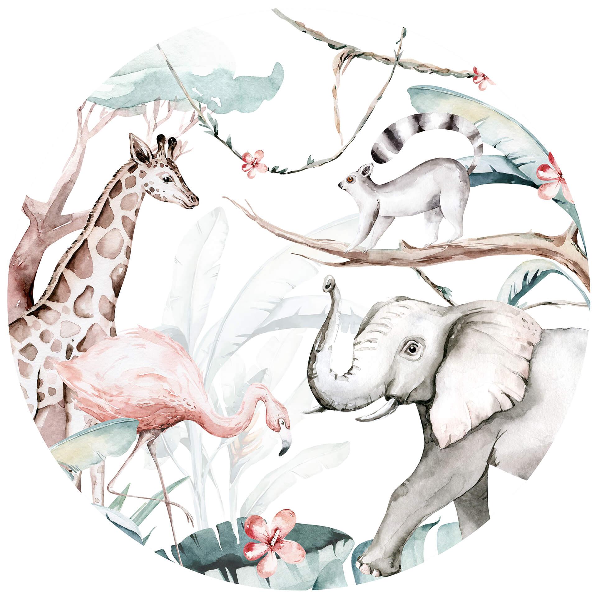 Behangcirkel Kvilis - Dierenvrienden in de Jungle - vliesbehang/zelfklevend vliesbehang